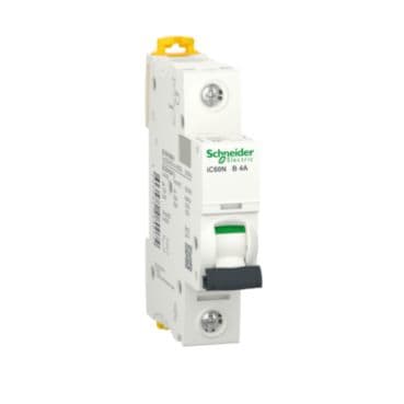 Schneider Electric - Acti9 iC60N - Disjoncteur - 1P - 4A - Courbe B - 230Vca - 6000A/50kA