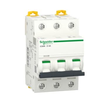 Schneider Electric - Acti9 iC60N - Disjoncteur - 3P - 4A - Courbe D - 400Vca - 6000A/50kA