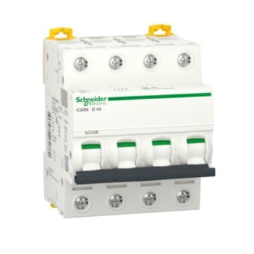 Schneider Electric - Acti9 iC60N - Disjoncteur - 4P - 4A - Courbe D - 400Vca - 6000A/50kA