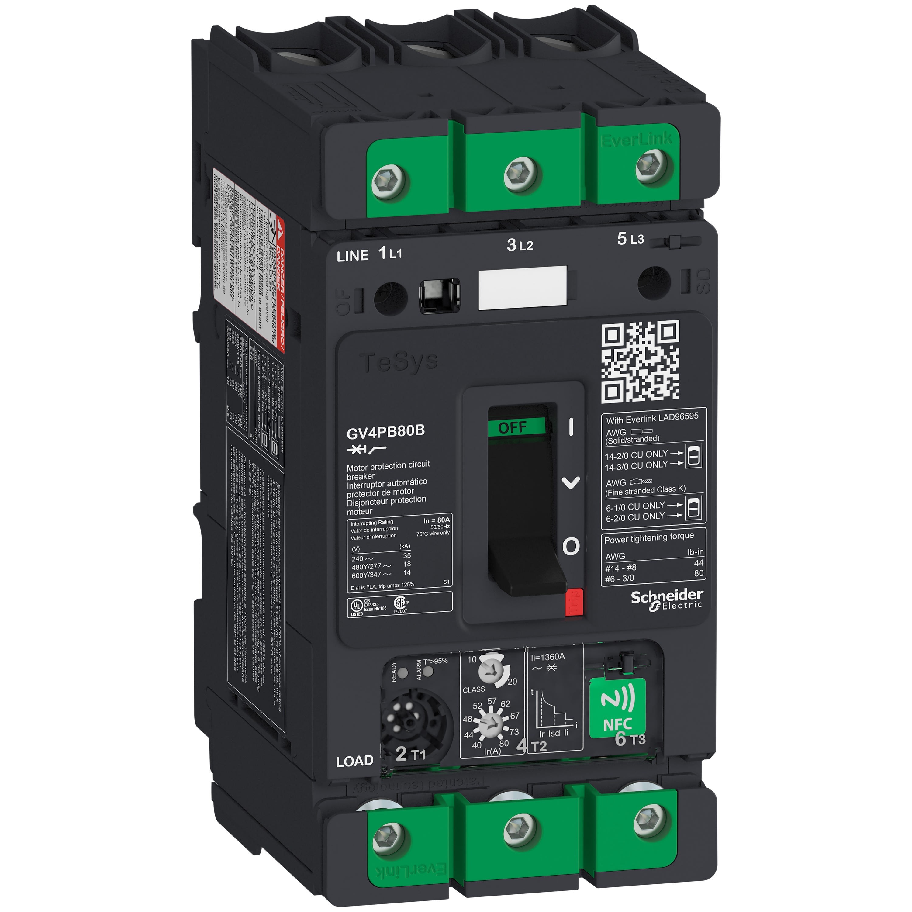 Schneider Electric - TeSys GV - disjoncteur magnéto-thermique - Ul- In 80A - 25kA - Everlink