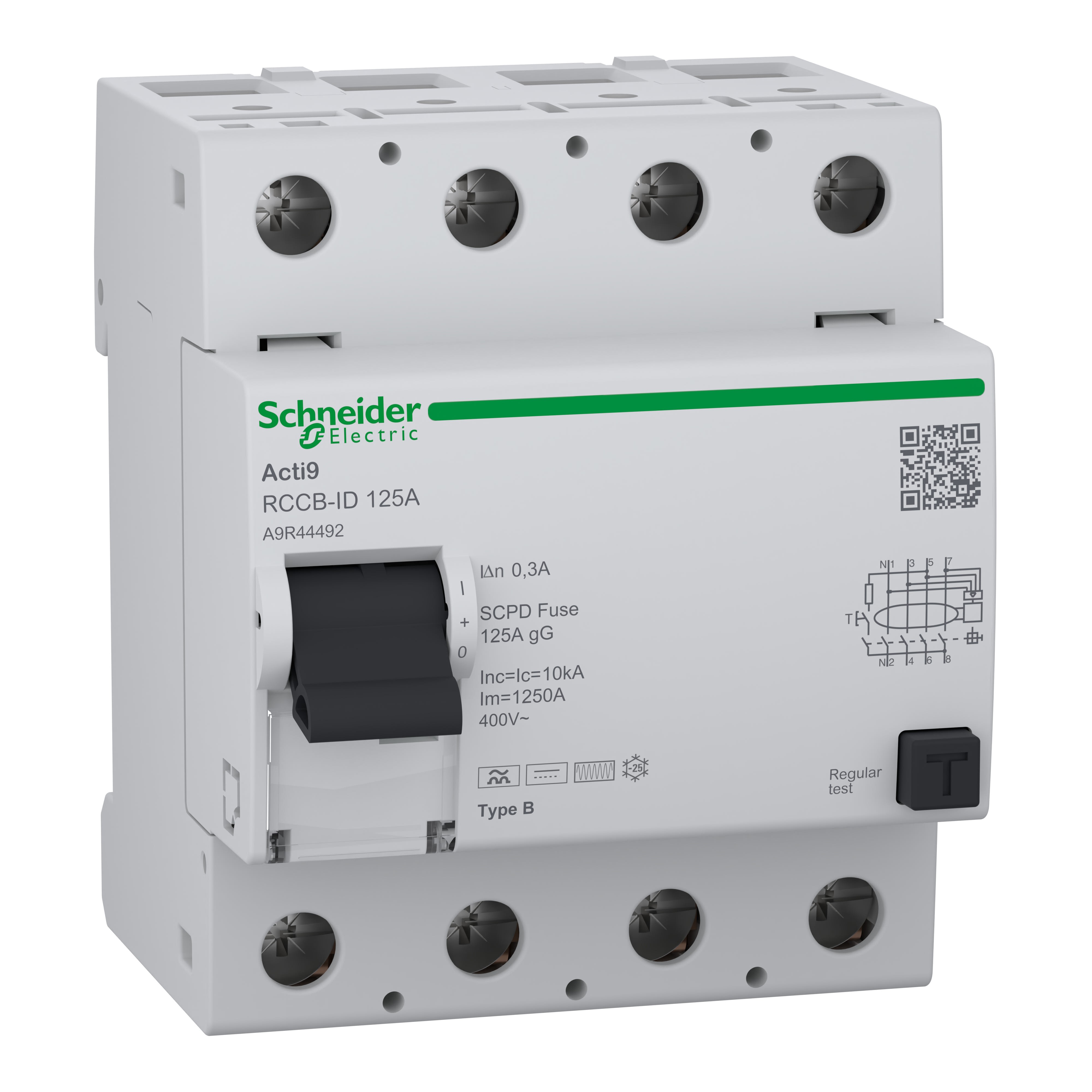 Schneider Electric - Acti9 RCCB-ID - interrupteur différentiel - 4P - 125A - Type B - 300mA