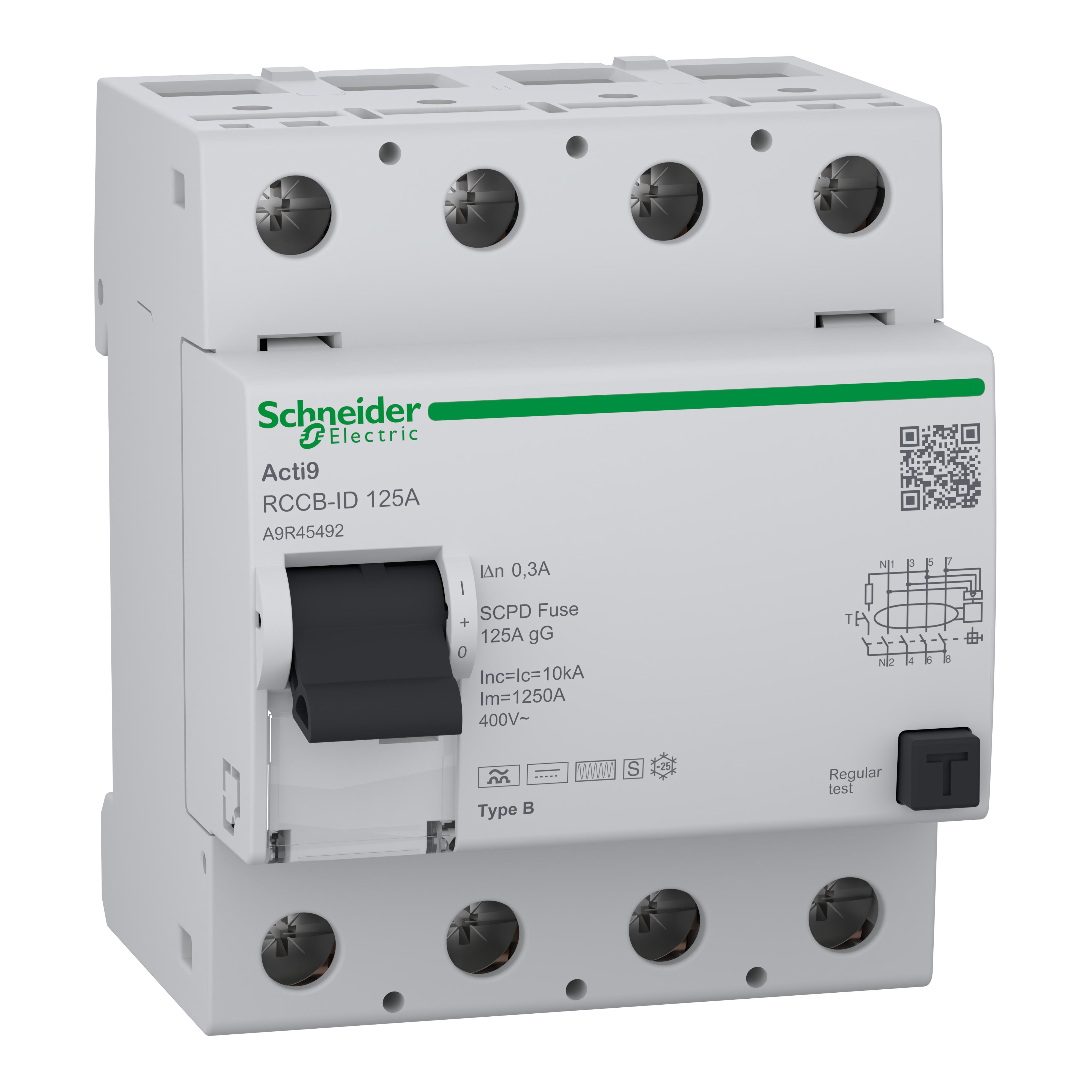 Schneider Electric - Acti9 RCCB-ID - interrupteur différentiel - 4P - 125A - Type B - 300mA Selectif
