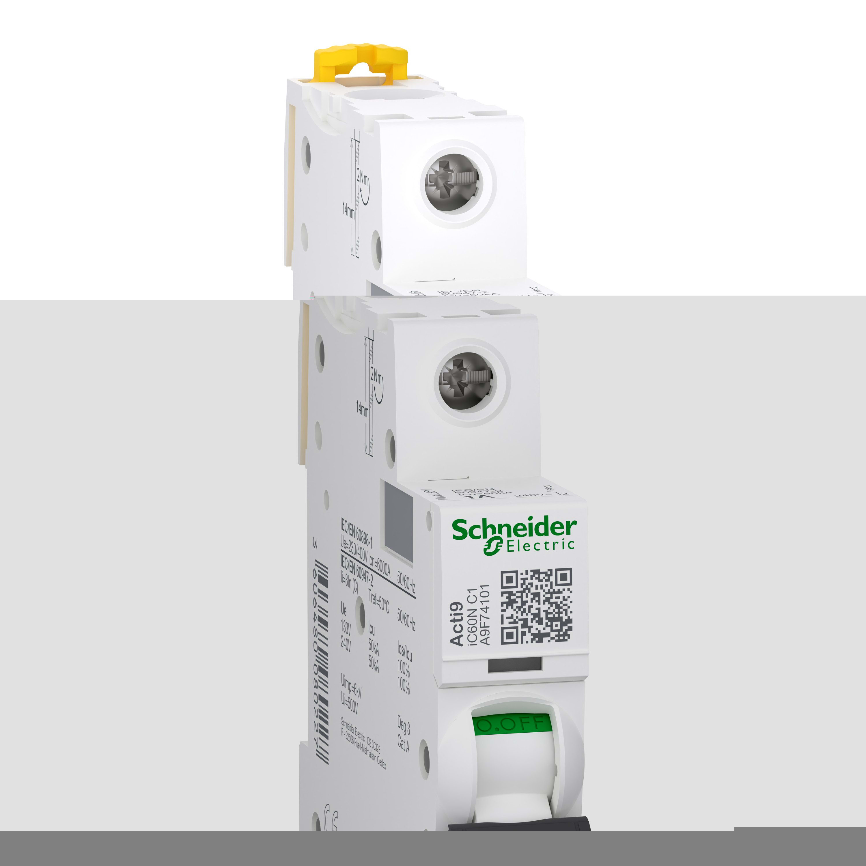 Schneider Electric - Reconditionné - Acti9 iC60N - Disjoncteur 1P 1A - Courbe C - 230Vca - 6000A/50kA