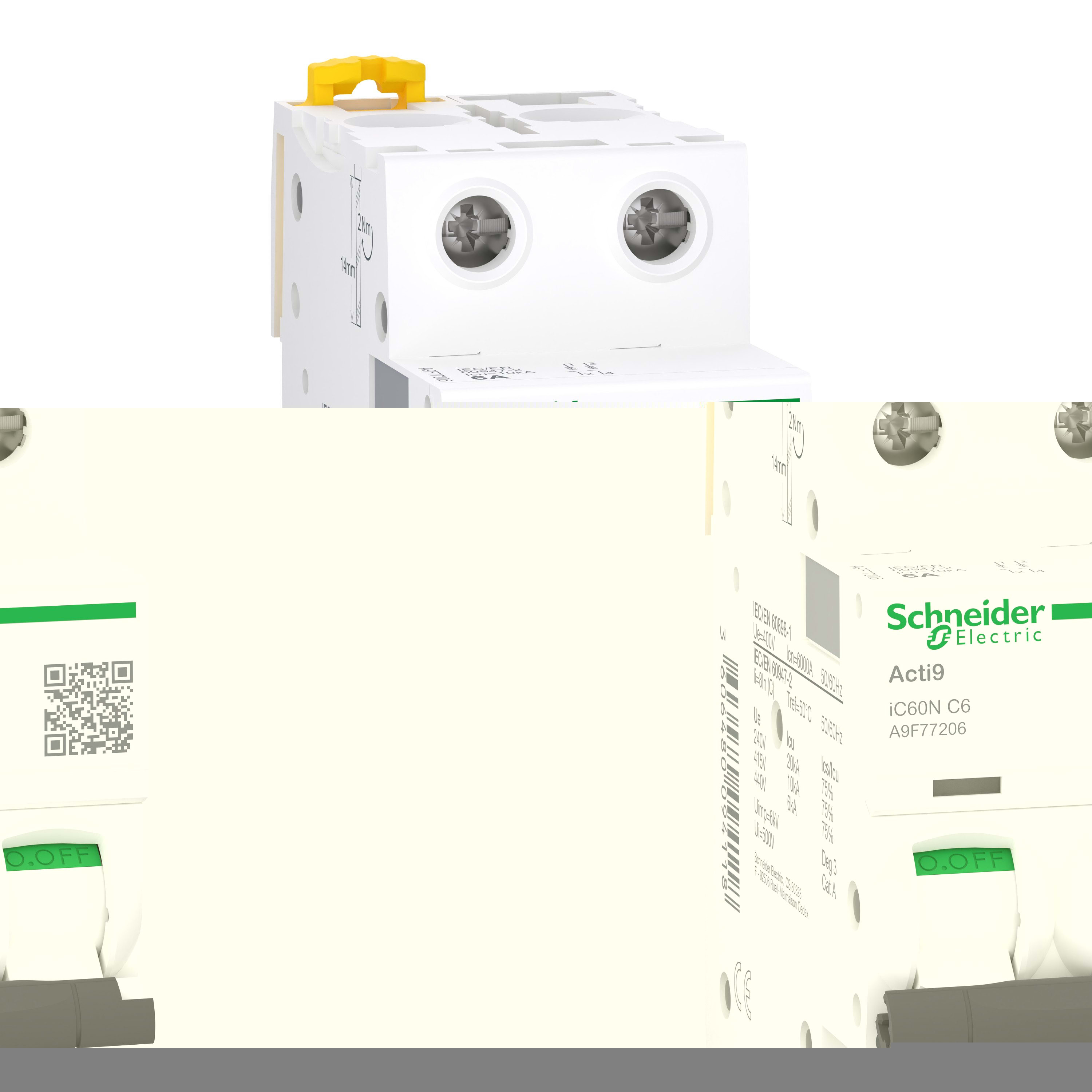 Schneider Electric - Reconditionné - Acti9 iC60N - Disjoncteur 2P 6A - Courbe C - 400Vca - 6000A/10kA