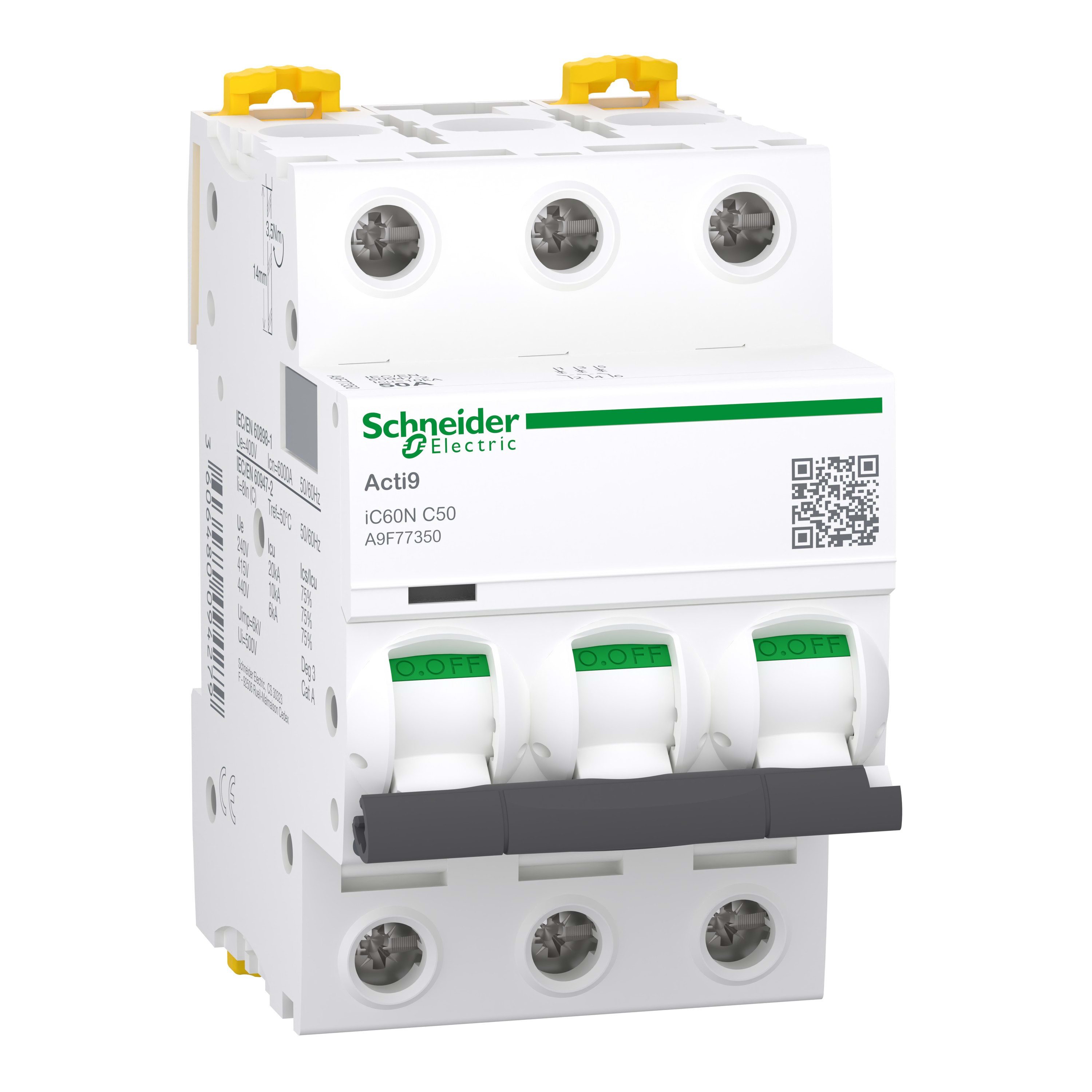 Schneider Electric - Reconditionné - Acti9 iC60N - Disj. - 3P - 50A - Courbe C - 400Vca - 6000A/10kA