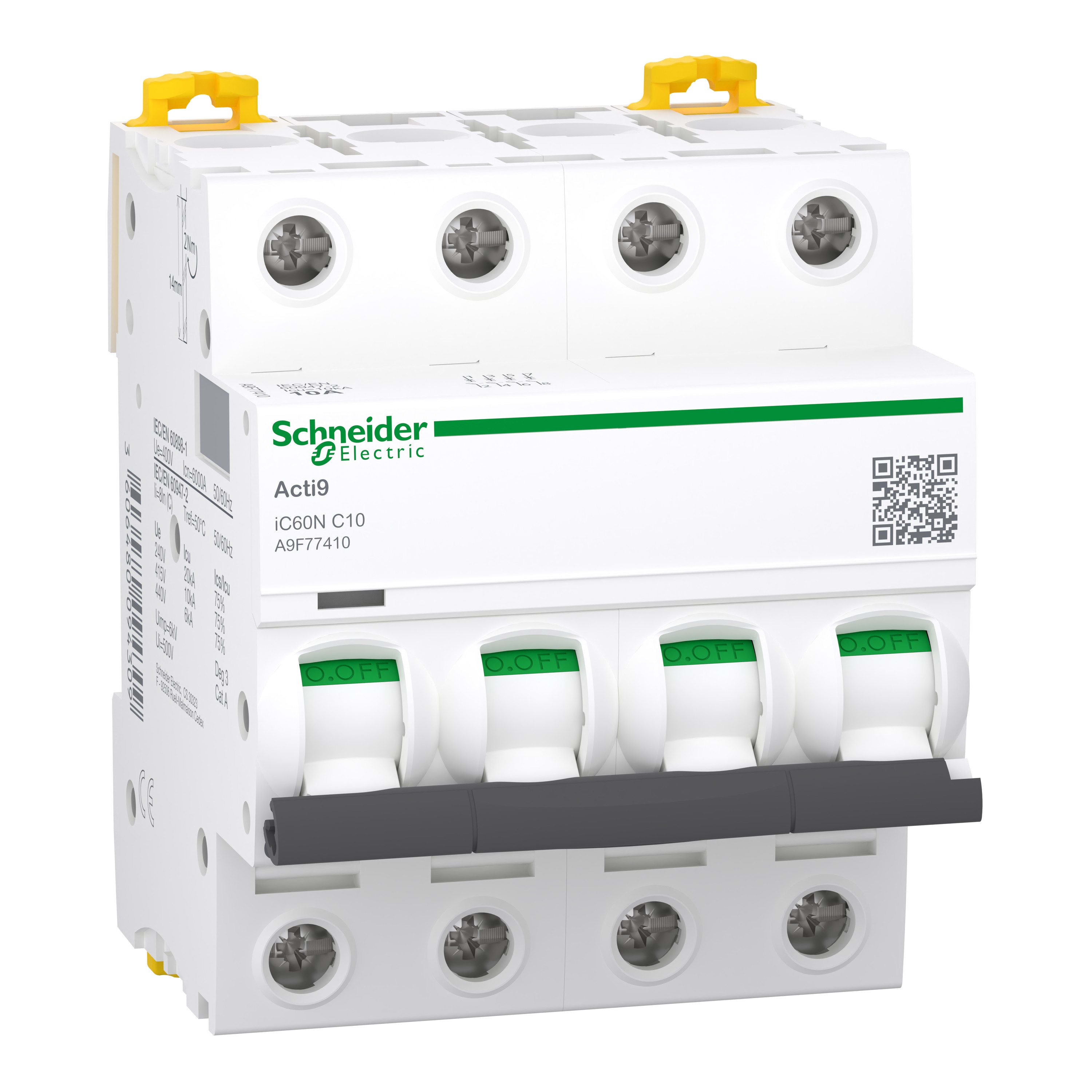 Schneider Electric - Reconditionné - Acti9 iC60N - Disj. - 4P - 10A - Courbe C - 400Vca - 6000A/10kA