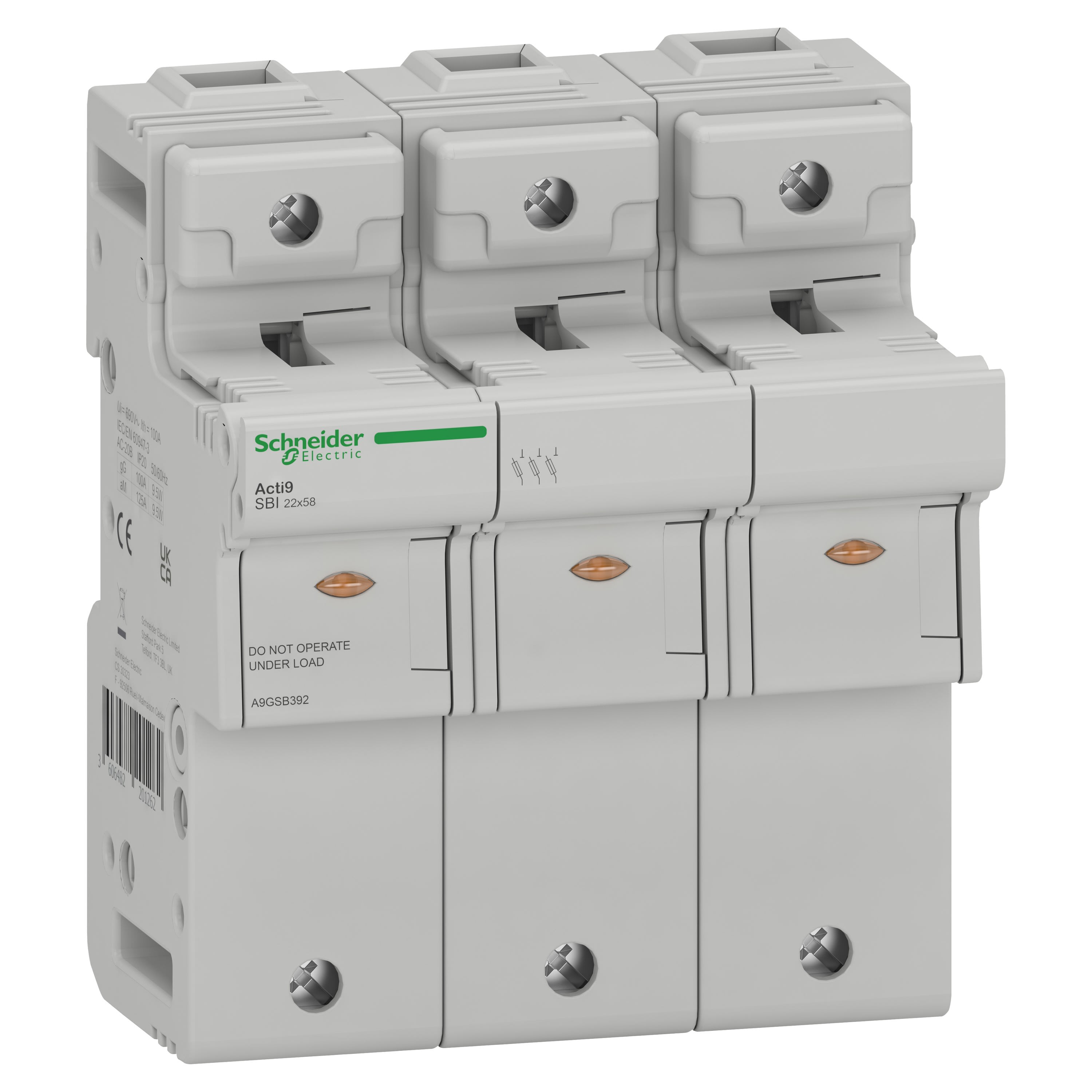 Schneider Electric - Reconditionné - ACTI9 SBI - porte-fusible - 3P - 125A - pour fusible 22x58mm