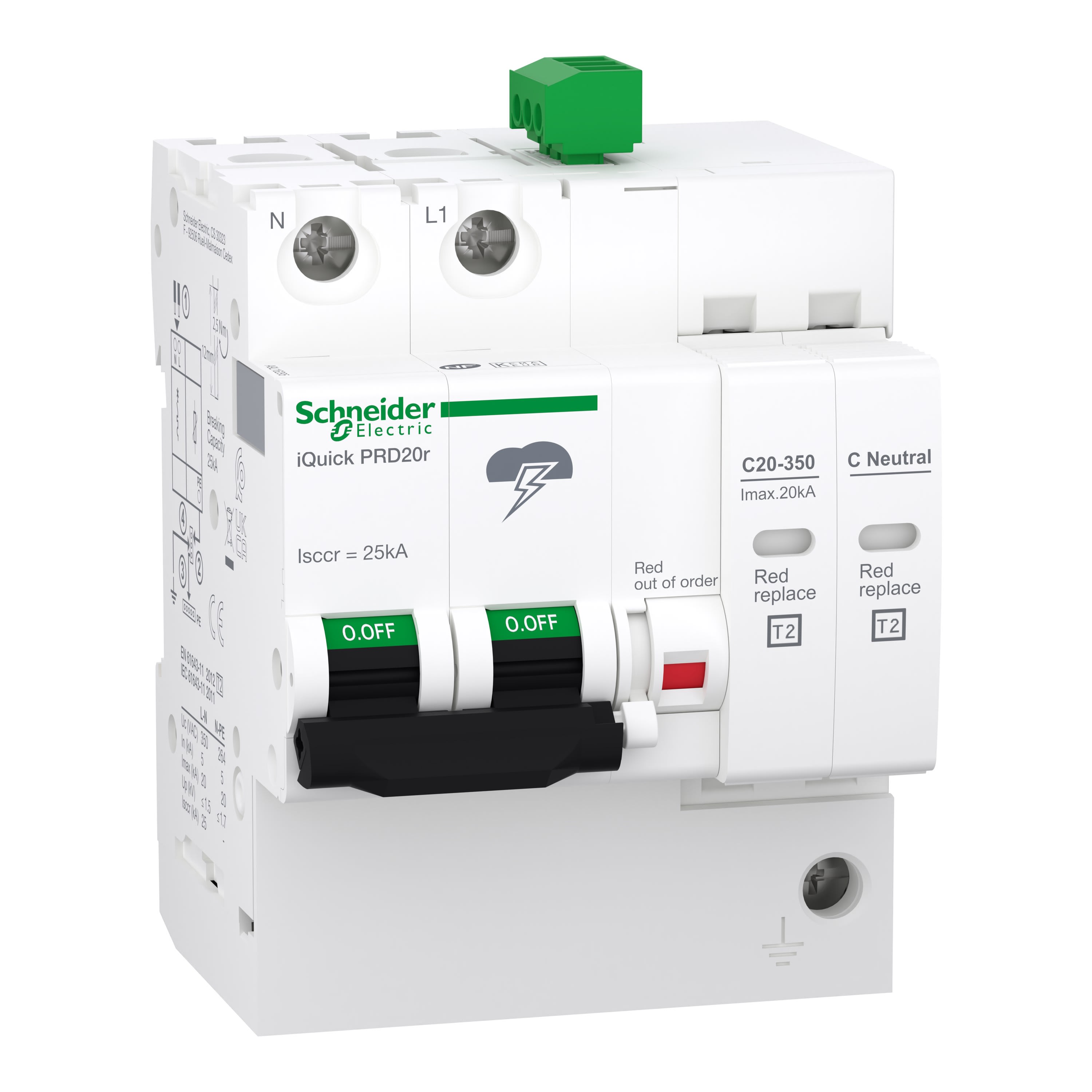 Schneider Electric - Reconditionné - Acti9 - Parafoudre iQuick PRD20r - 1P+N avec report de signal