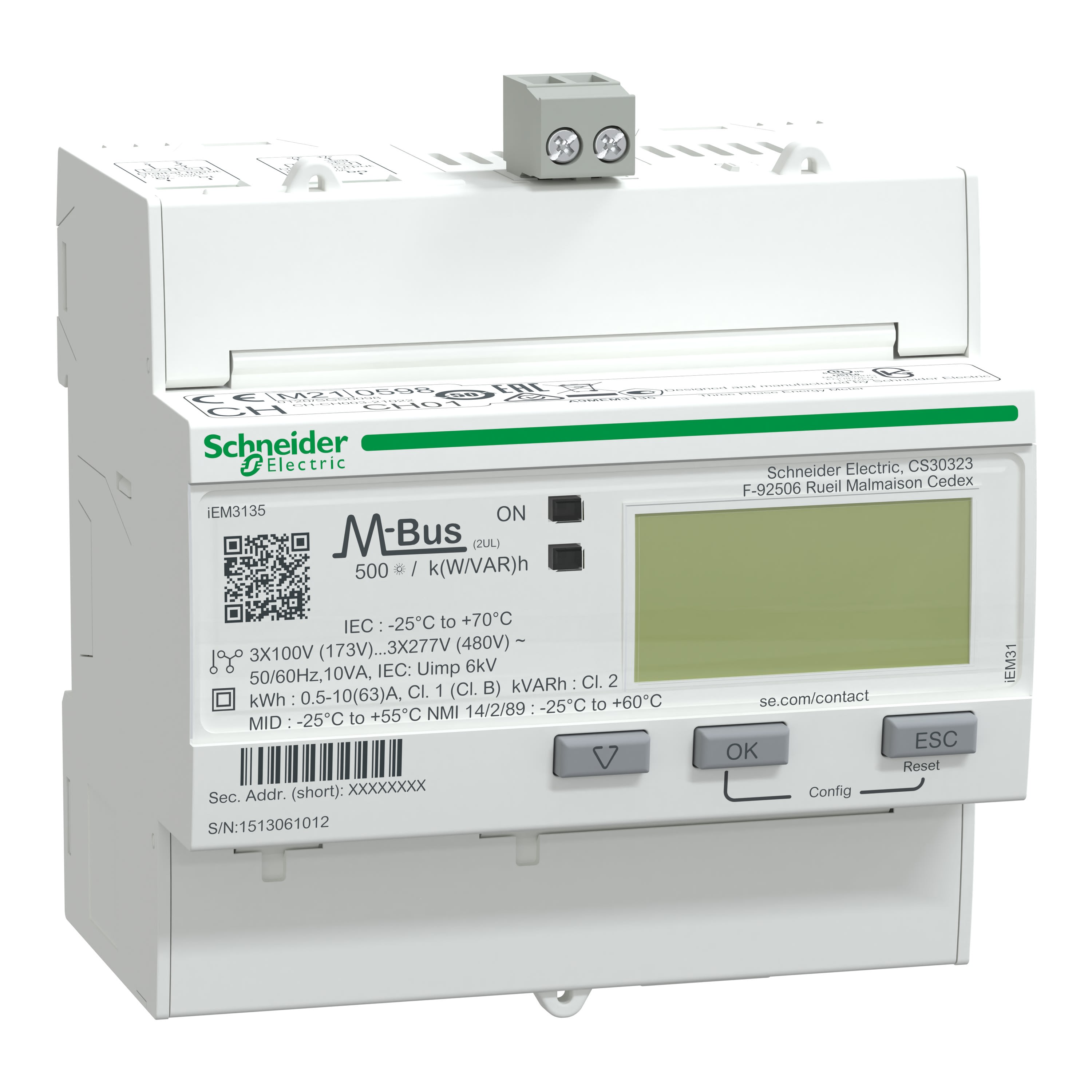 Schneider Electric - Reconditionné - Acti9 iEM - compt d'énergie tri - 63A - alarme kW - Mbus - MID