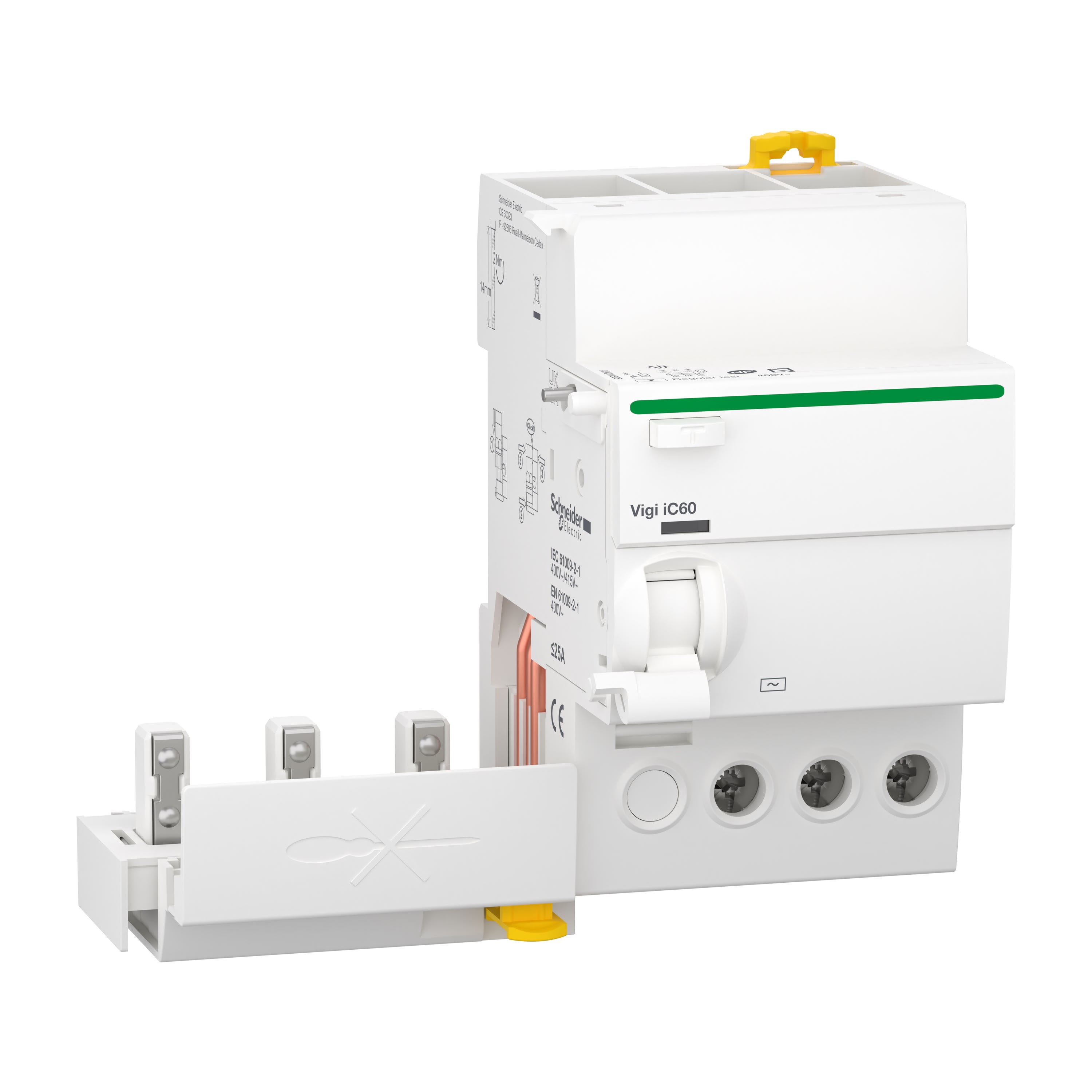 Schneider Electric - Reconditionné - Acti9 Vigi iC60 - Bloc diff 400Vca (Ph/Ph) -3P - 25A - 30mA - AC