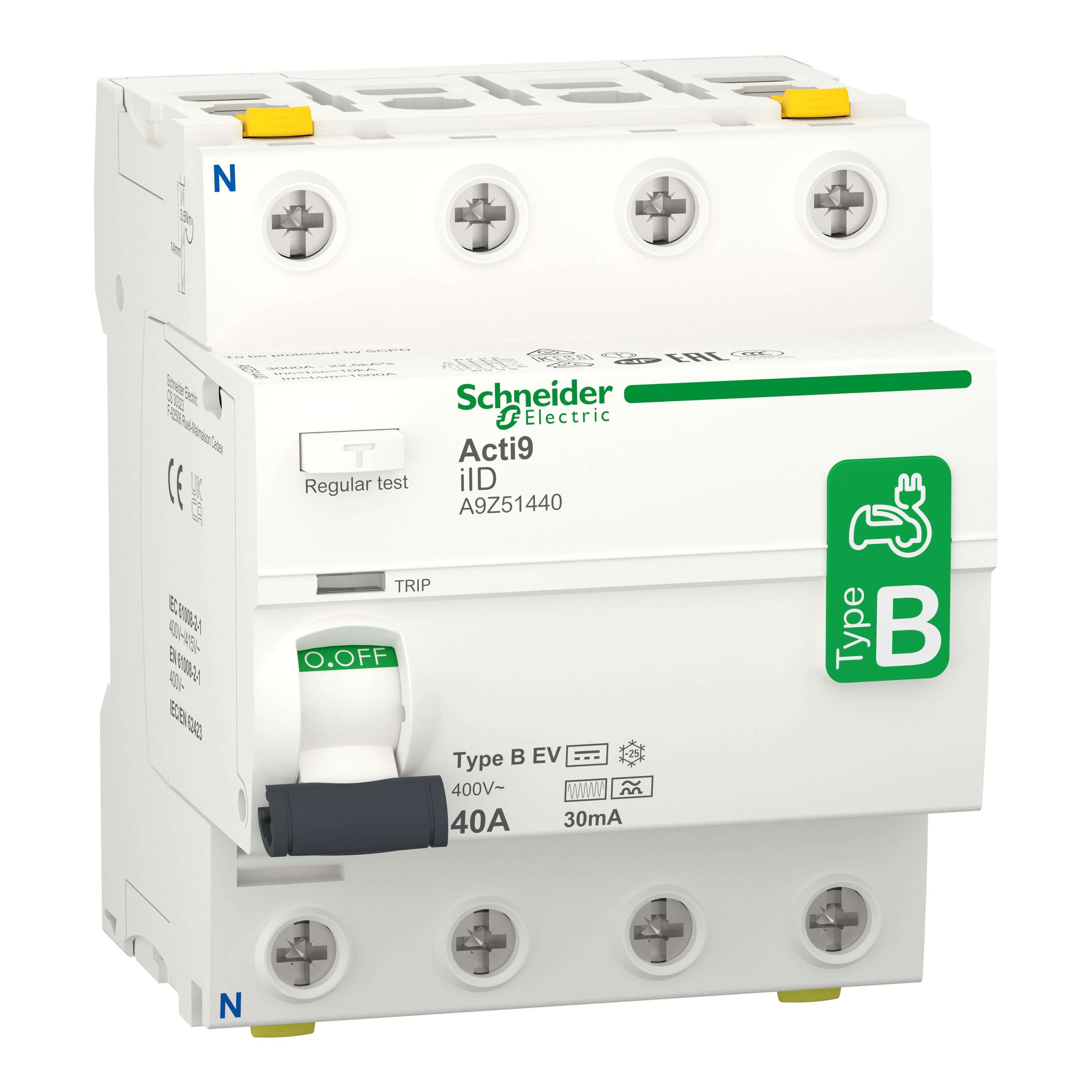 Schneider Electric - Reconditionné - Acti9 iID - interrupteur diff. -4P - 40A -30mA Type Bev - 400V