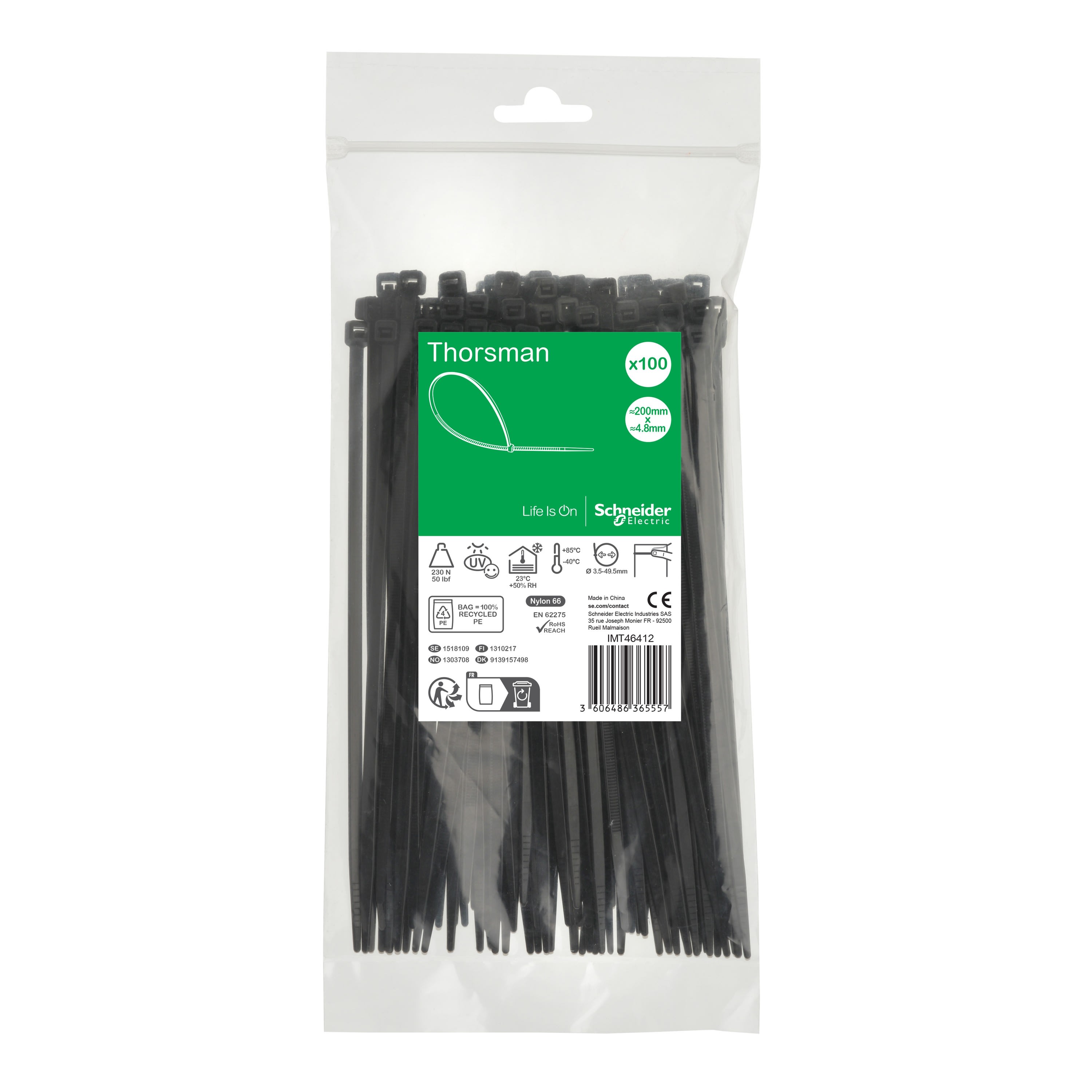 Schneider Electric - Reconditionné - Thorsman colliers de serrage 200x4.8 Noir, 100p