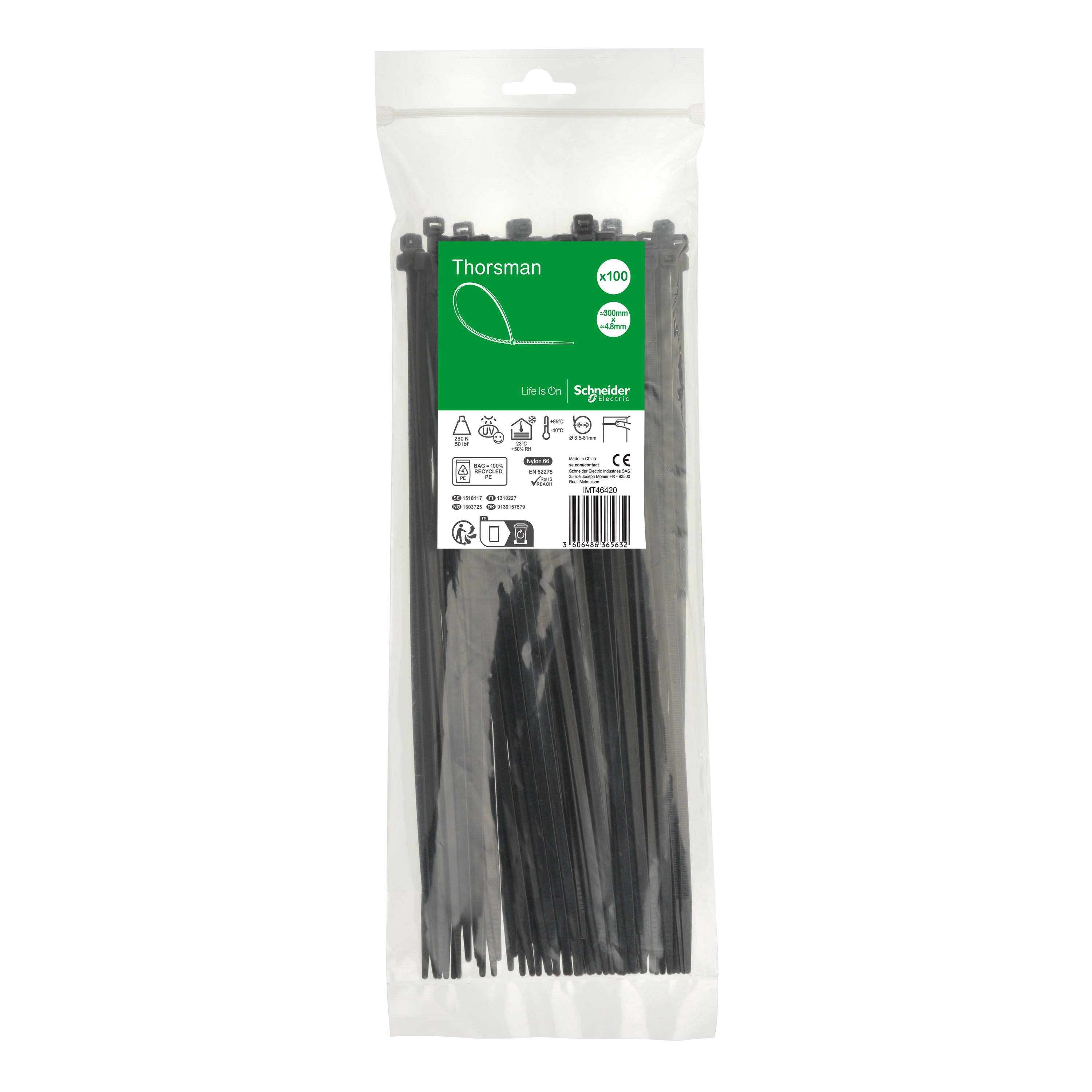 Schneider Electric - Reconditionné - Thorsman colliers de serrage 300x4.8 Noir, 100p