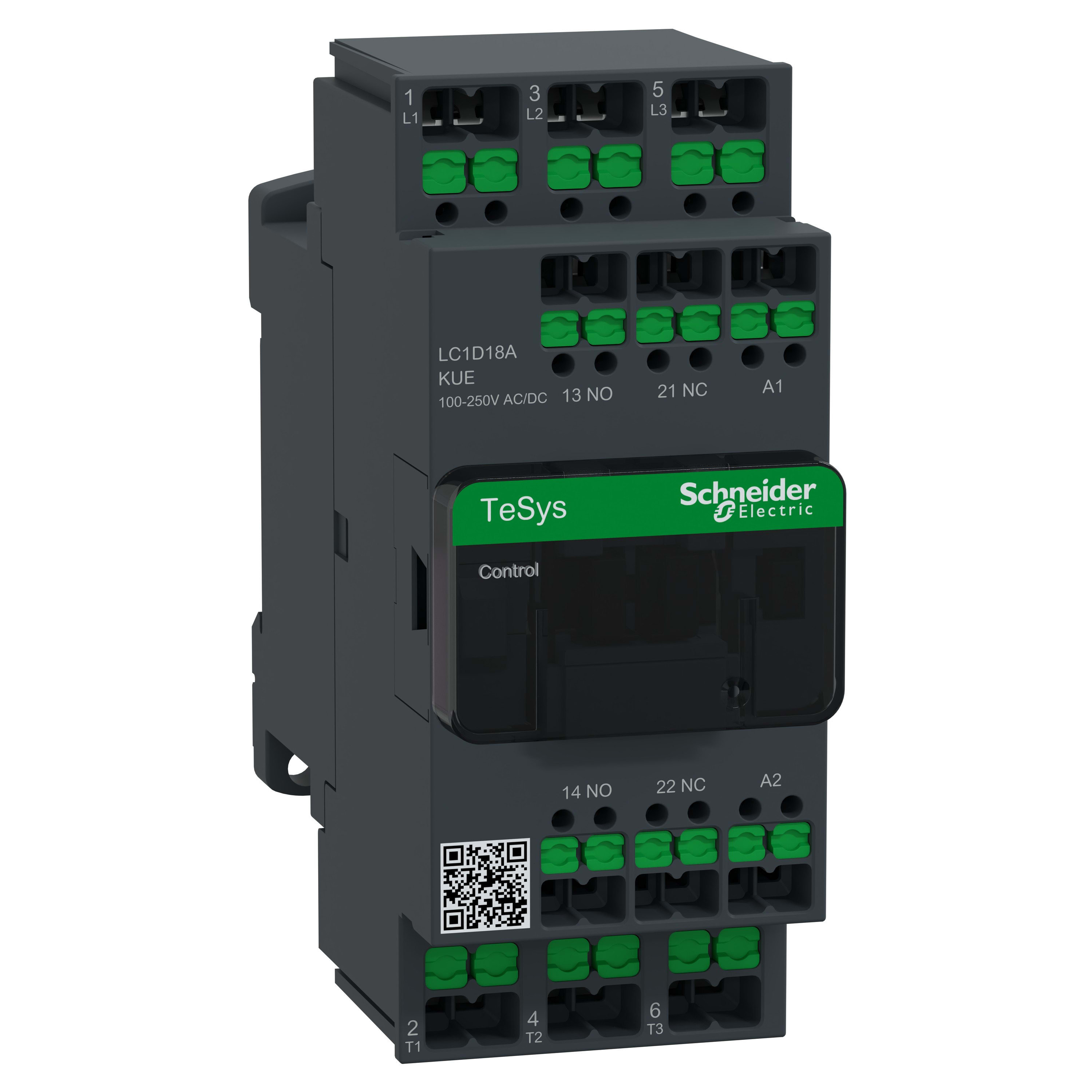 Schneider Electric - TeSys LC1D - Snap In - Advanced - 3P - AC3 - inf 440V 18A - 100 à 250Vca-cc