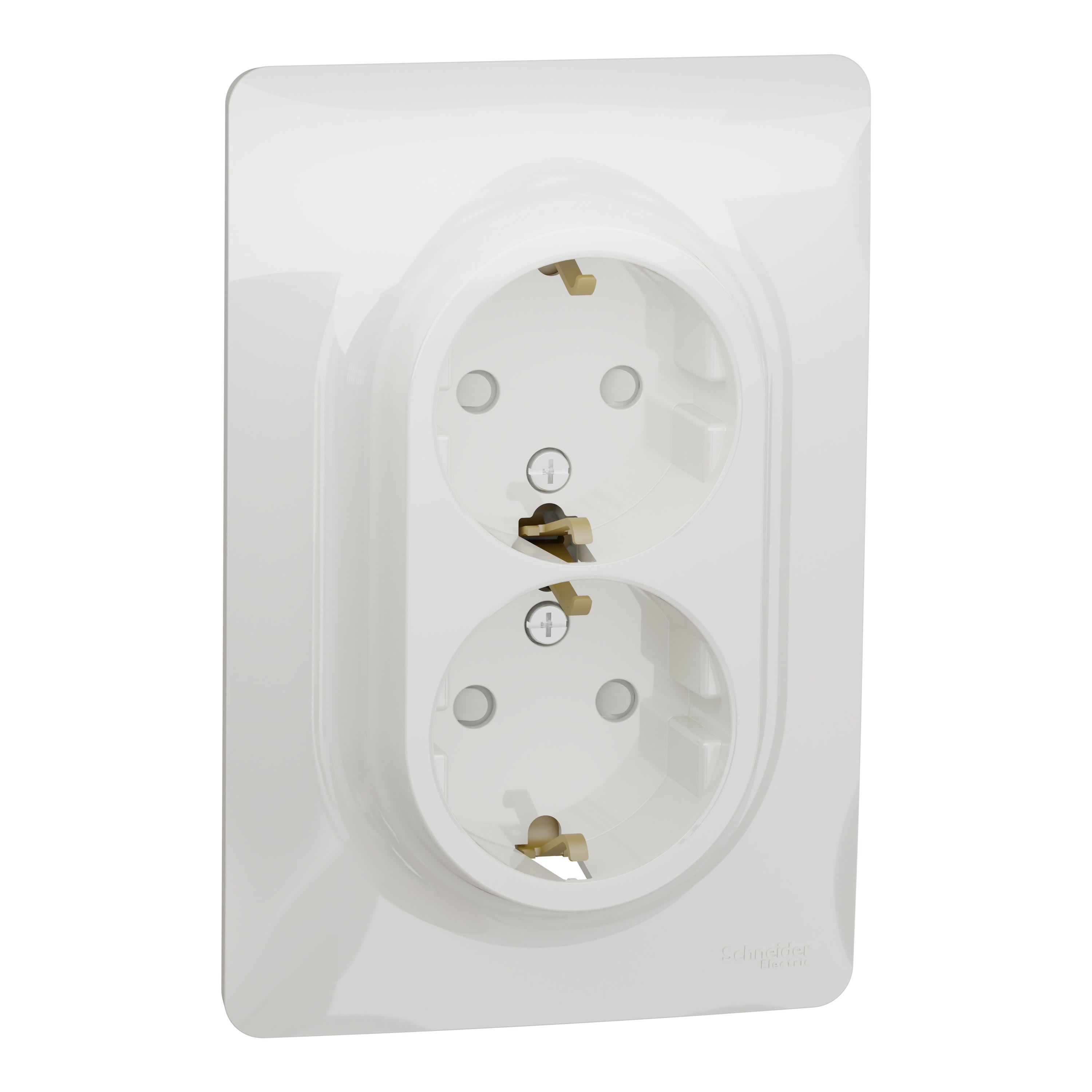 Schneider Electric - Reconditionné - Unica - prise double 2P+T boîte 1P - DE -vis-Blanc-méca + plaque