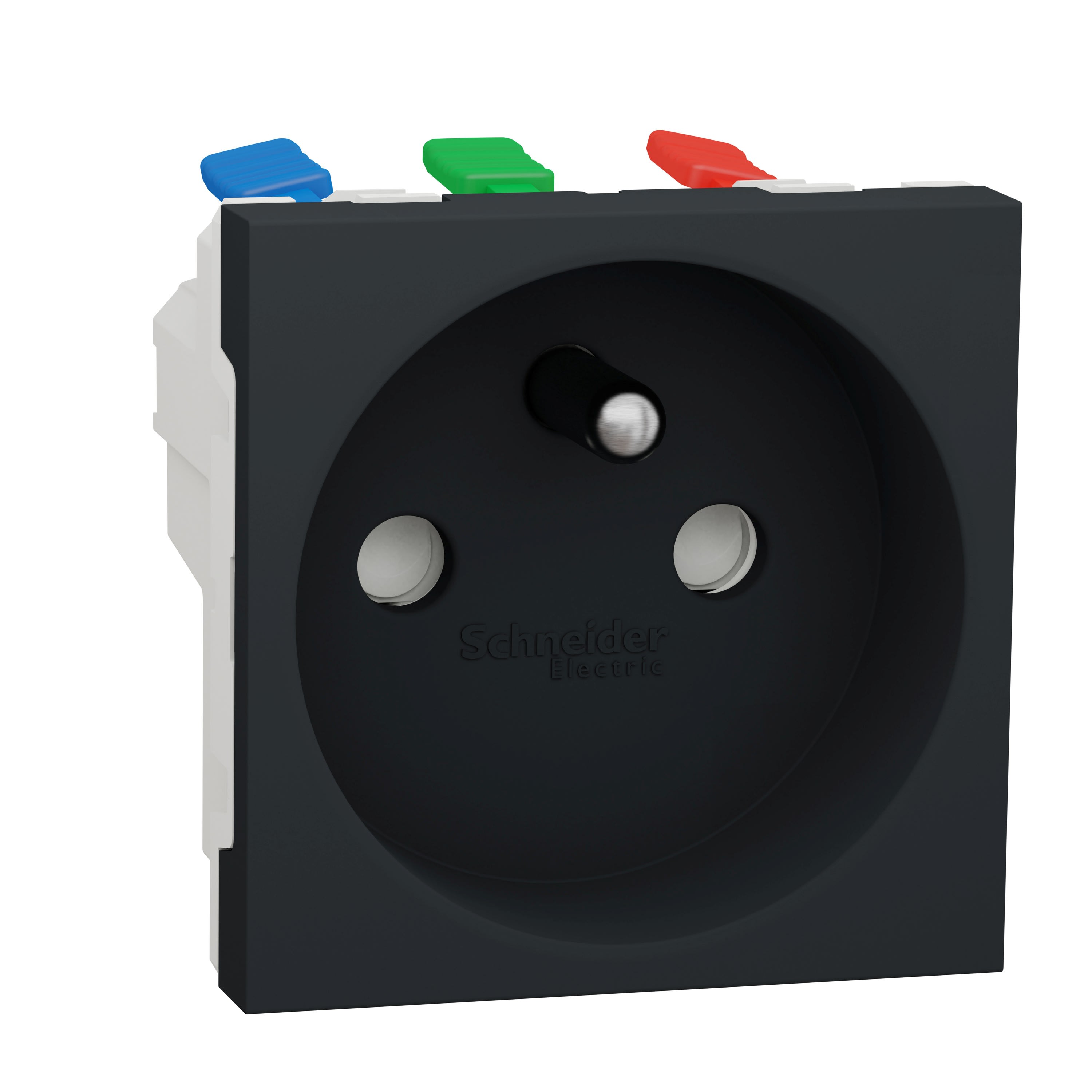 Schneider Electric - Reconditionné - Unica -prise 2P+T- FR- 90° rapide travers -Anthracite- méca seul