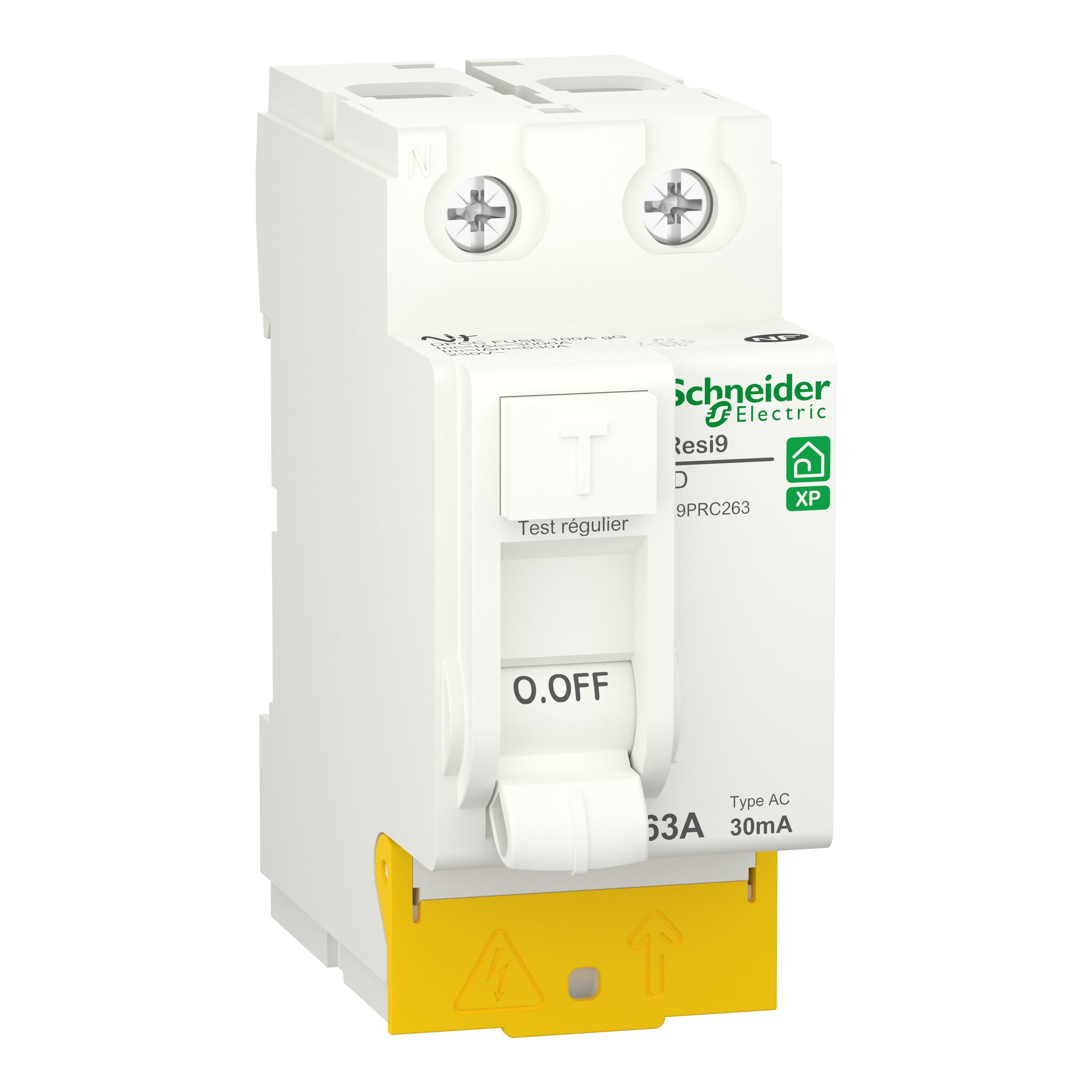 Schneider Electric - Reconditionné - Resi9 - inter diff. - 2P - 63A - 30mA - AC -peignable - alim bas