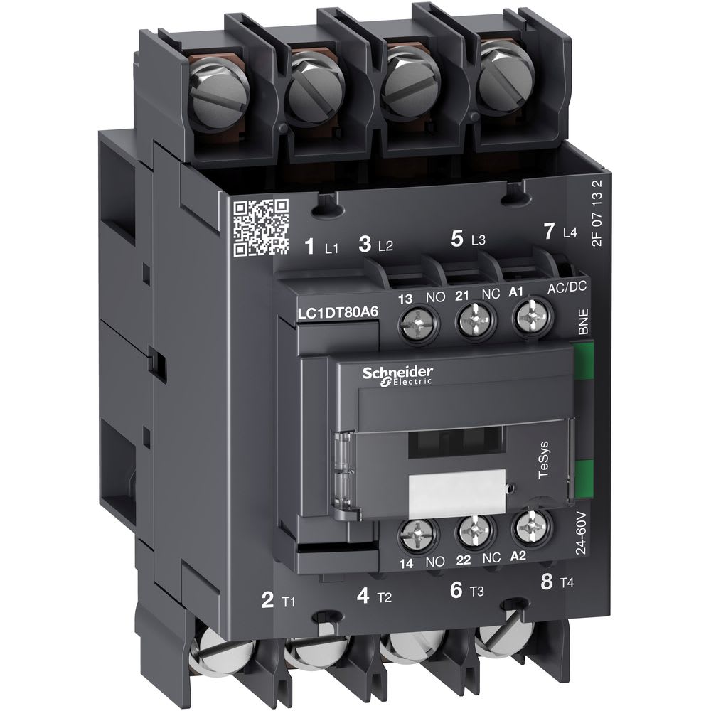 Schneider Electric - TeSys D Green - contacteur 4P (4NO) 80A - 24/60VCA/CC - basse conso - cosses