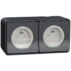 Schneider Electric - Mureva Styl - Double prise 2P+T précâblée horiz - saillie - IP55 - IK08 - gris