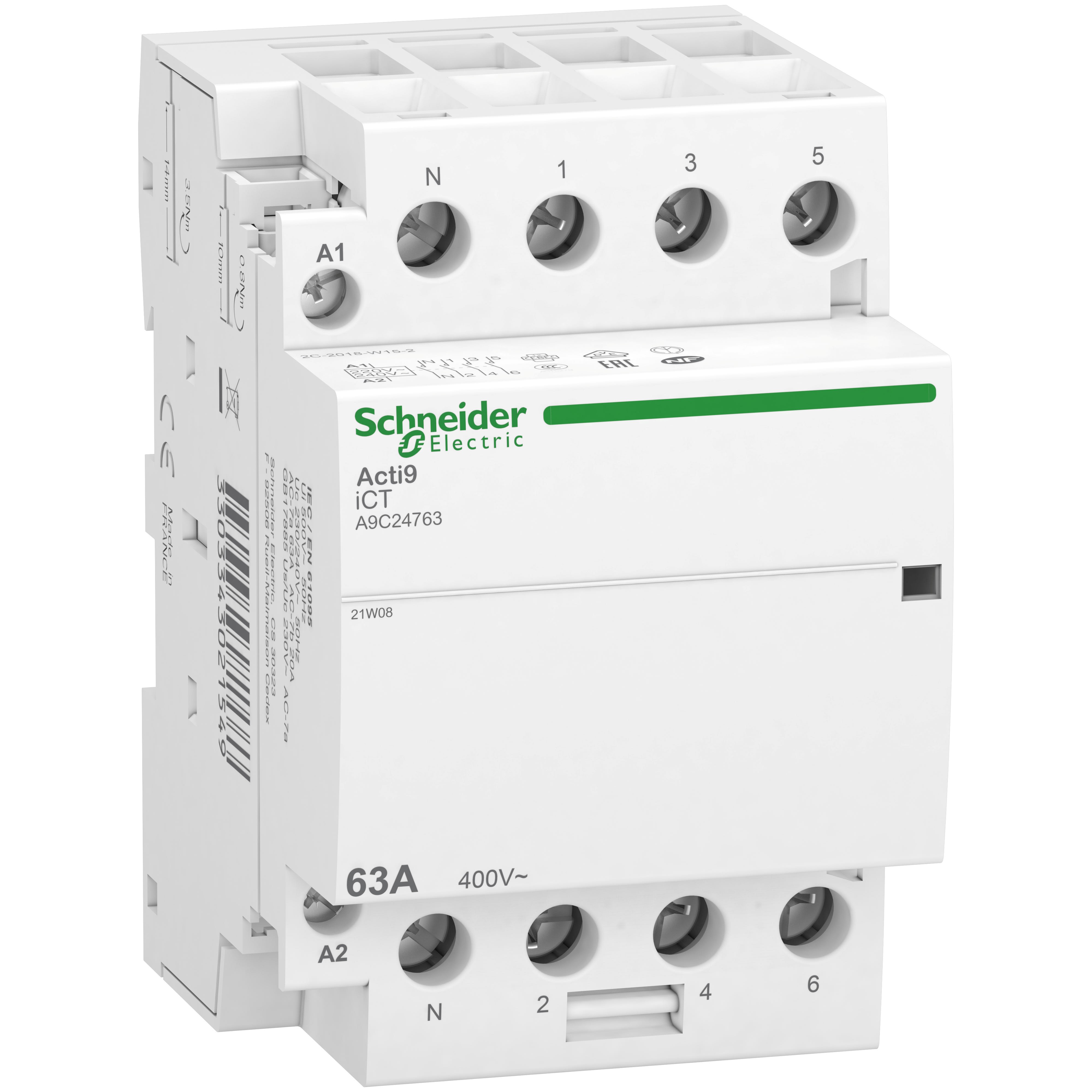 Schneider Electric - Acti9 iDT40 CT - Contacteur tete de grp 3P+N 63A AC7a - 4NO - 230-240Vca - 50Hz