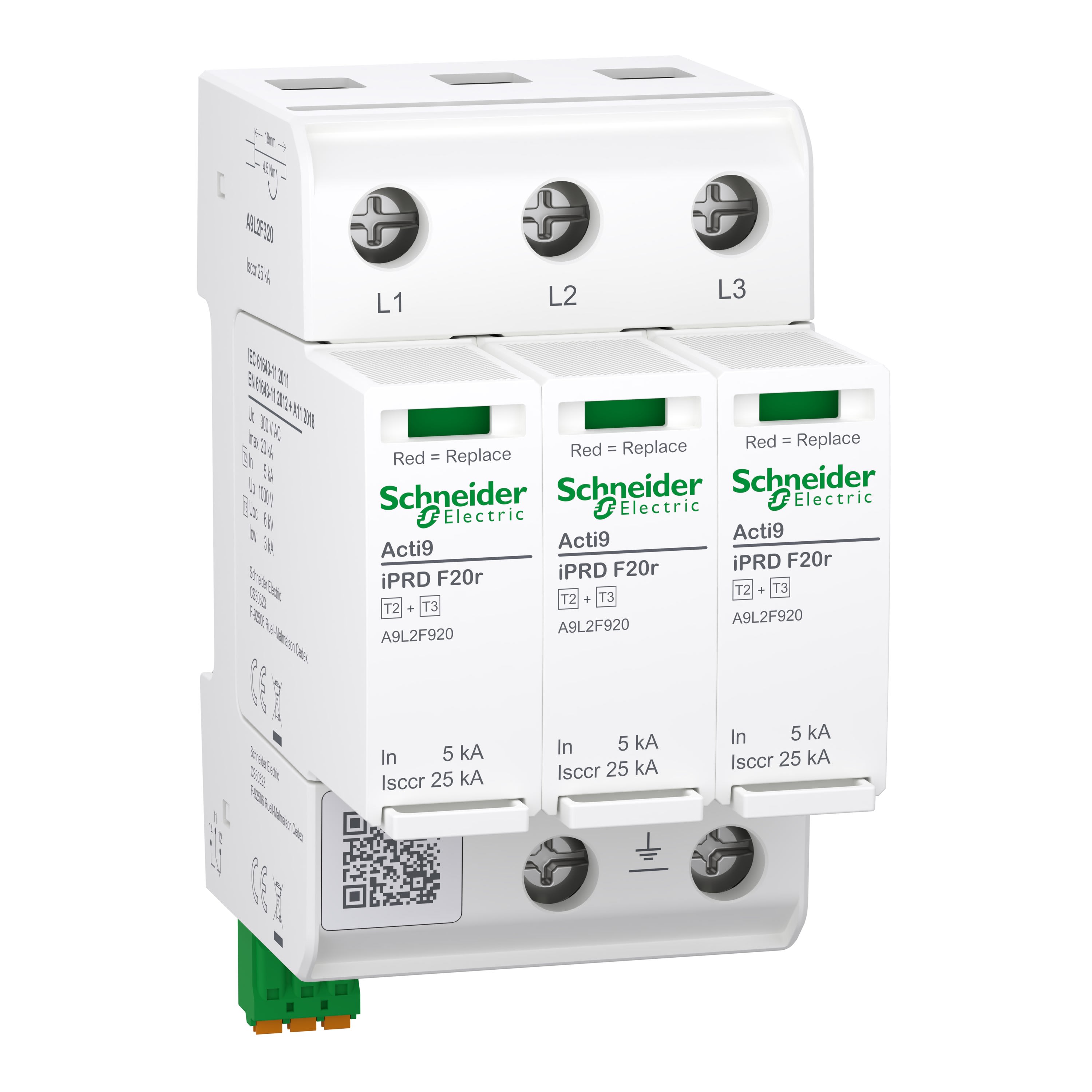 Schneider Electric - Acti9 IPRD F20r Parafoudre autoprotégé 3P In=5kA  Up=1,5kV  Icc=25kA
