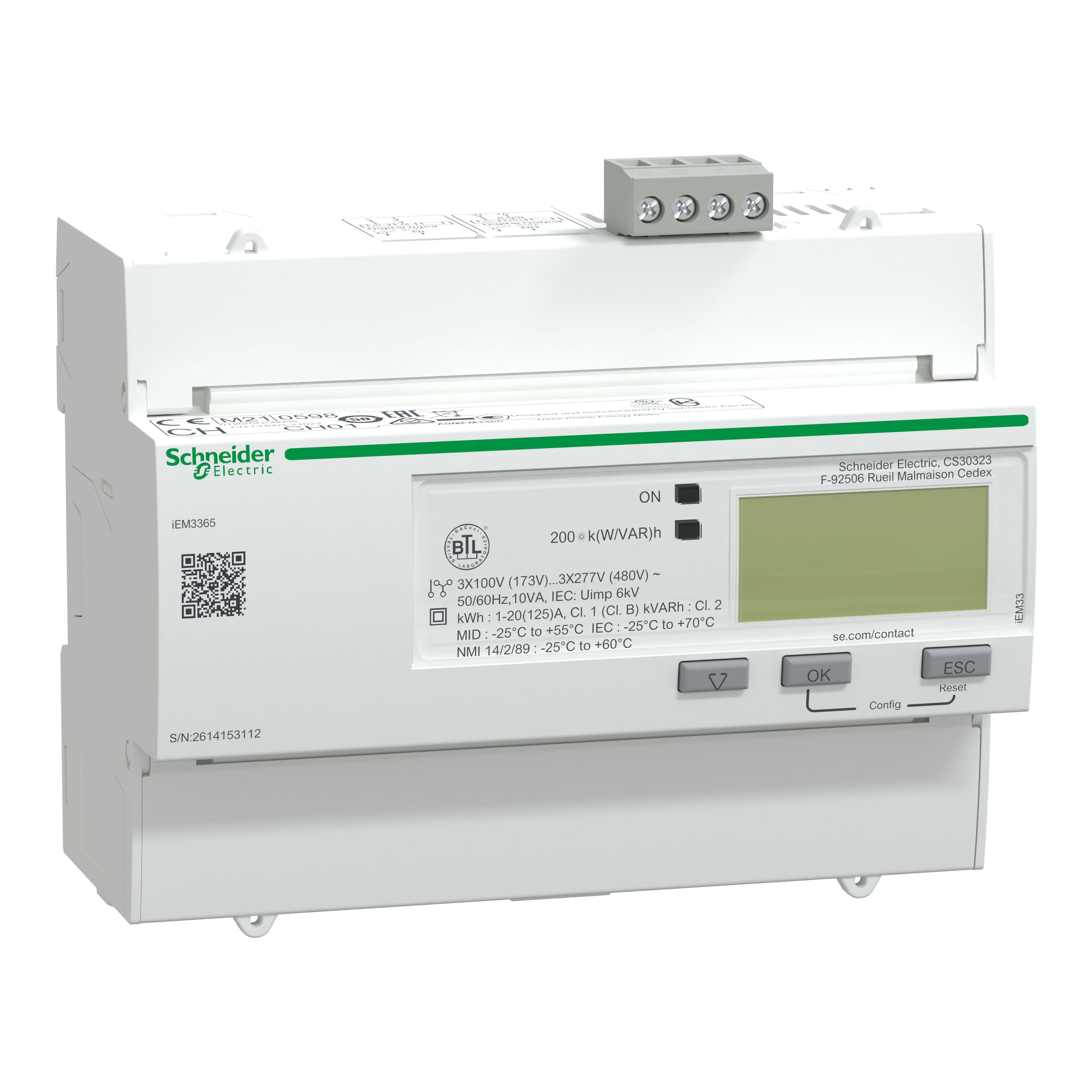 Schneider Electric - Acti9 iEM - compteur d'énergie tri - 125A - multitarif - alarm.kW - BACnet, MID