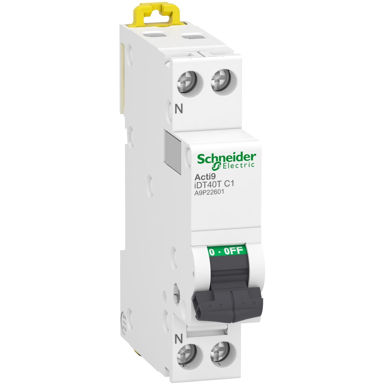 Schneider Electric - Acti9 iDT40T - disjoncteur modulaire - 1P+N - 1A - courbe C - 4500A-6kA
