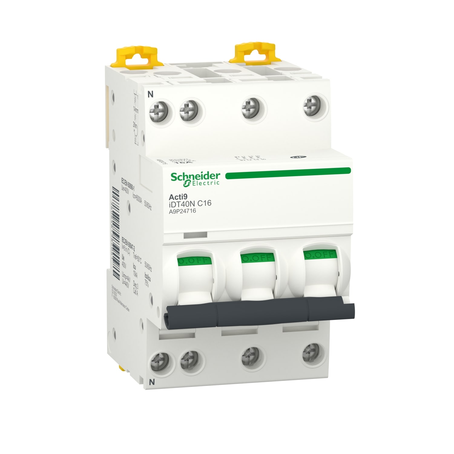 Schneider Electric - Acti9 iDT40N - Disjoncteur modulaire - 3P+N - 16A - Courbe C - 6000A-10kA
