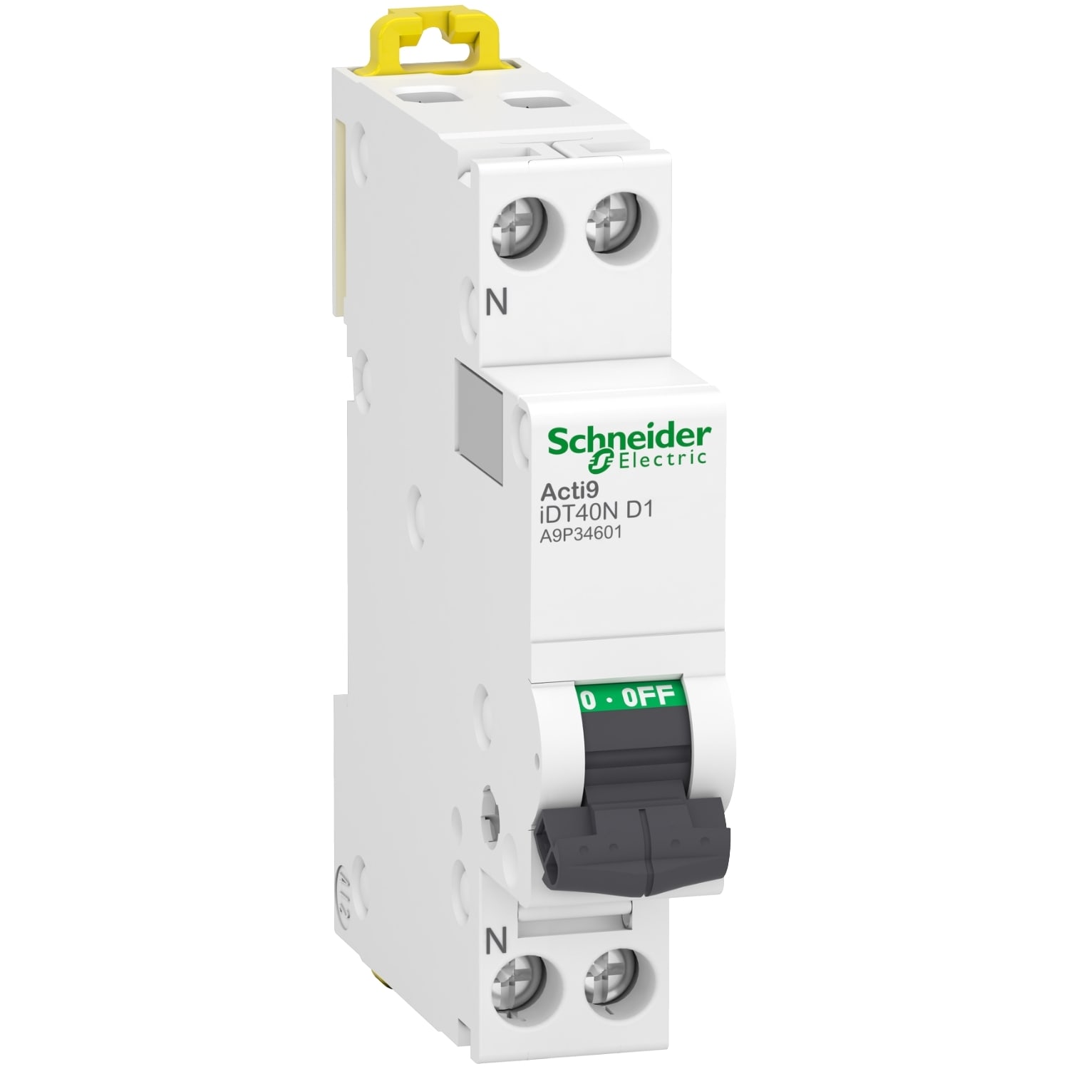 Schneider Electric - Acti9 iDT40N - Disjoncteur modulaire - 1P+N - 1A - Courbe D - 6000A-10kA
