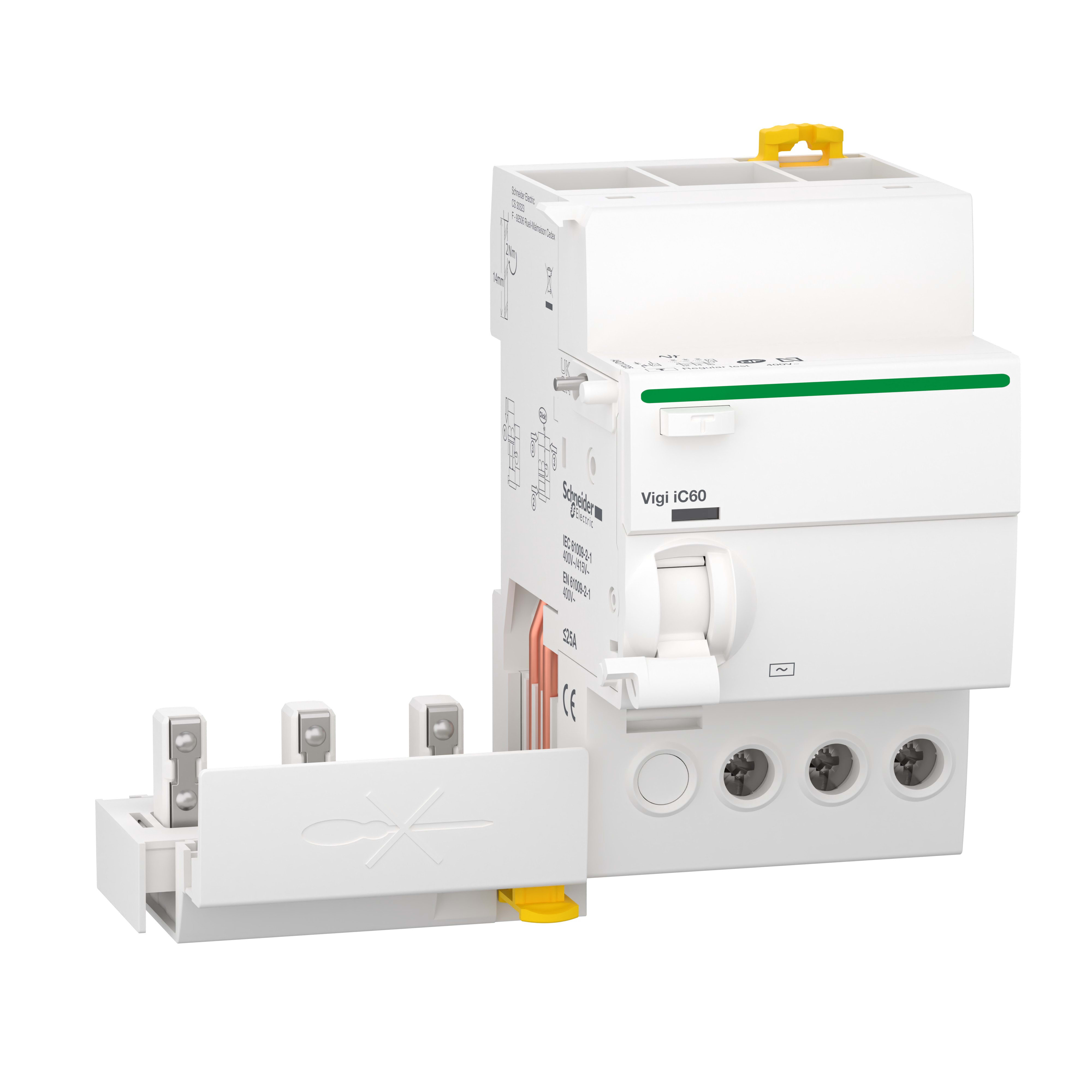 Schneider Electric - Acti9 Vigi iC60 - Bloc diff 400Vca (Ph/Ph) - 3P - 25A - 30mA - Type AC