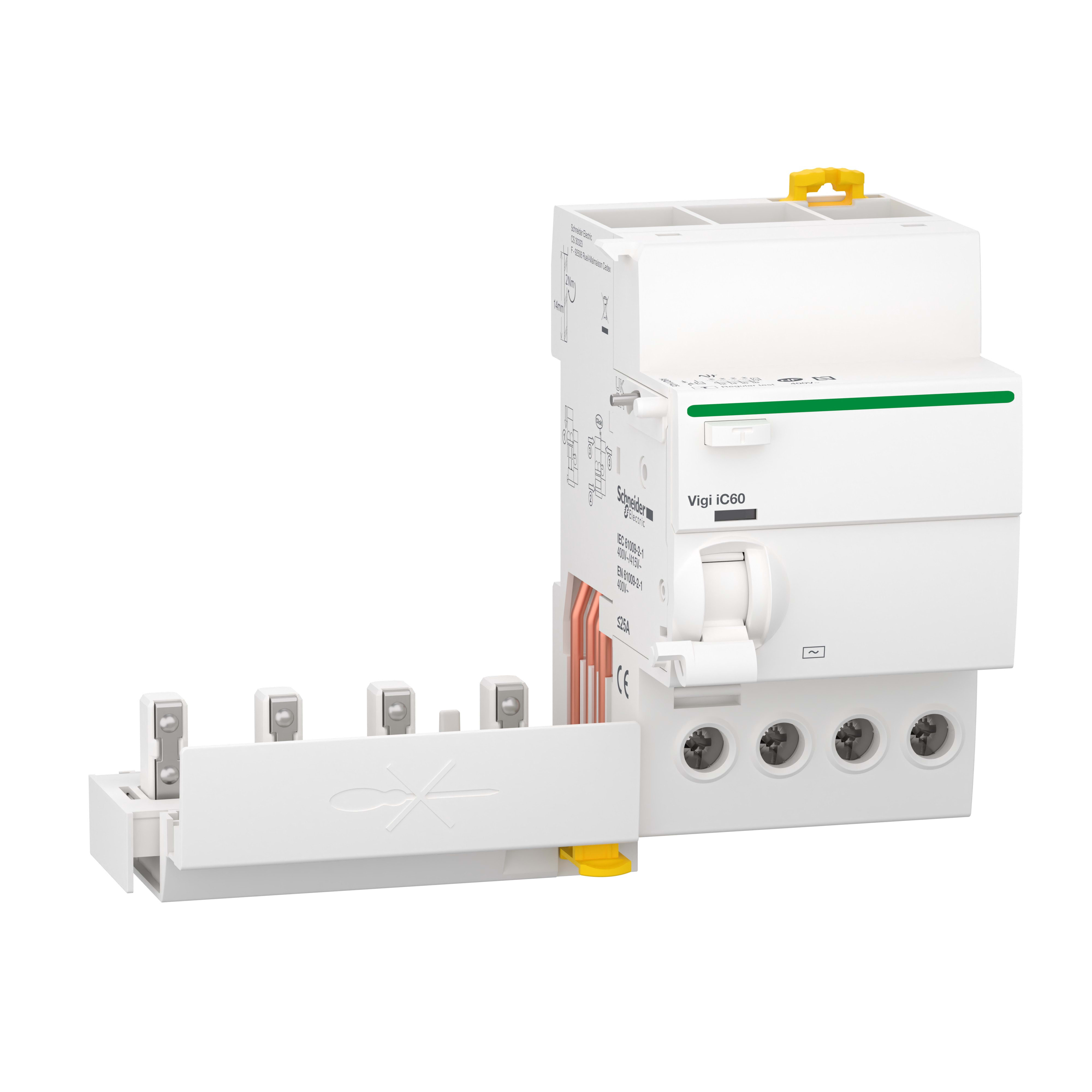 Schneider Electric - Acti9 Vigi iC60 - Bloc diff 400Vca (Ph/Ph) - 4P - 25A - 30mA - Type AC