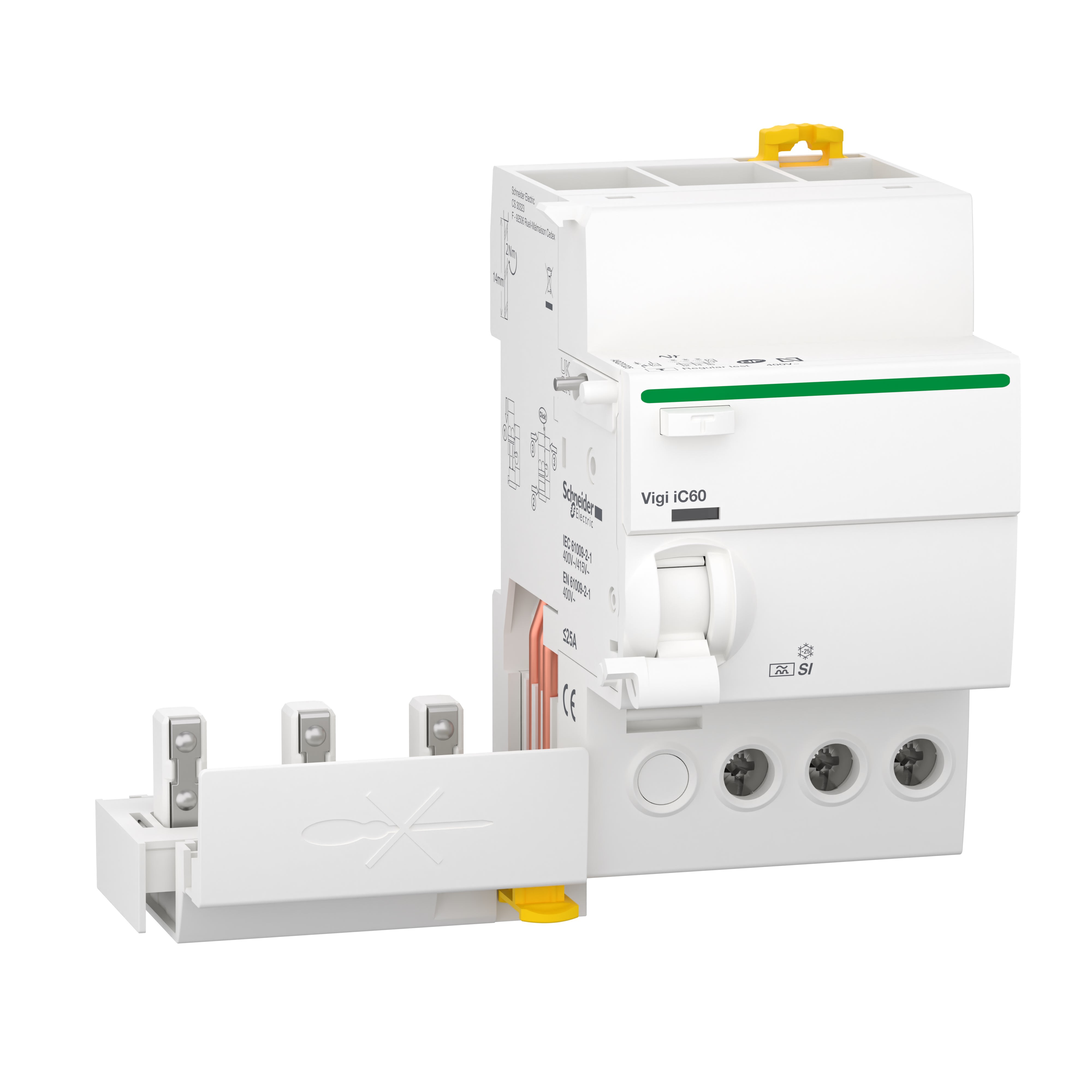Schneider Electric - Acti9 Vigi iC60 - Bloc diff. 400Vca (Ph/Ph)- 3P - 25A - 30mA - Type A-SI