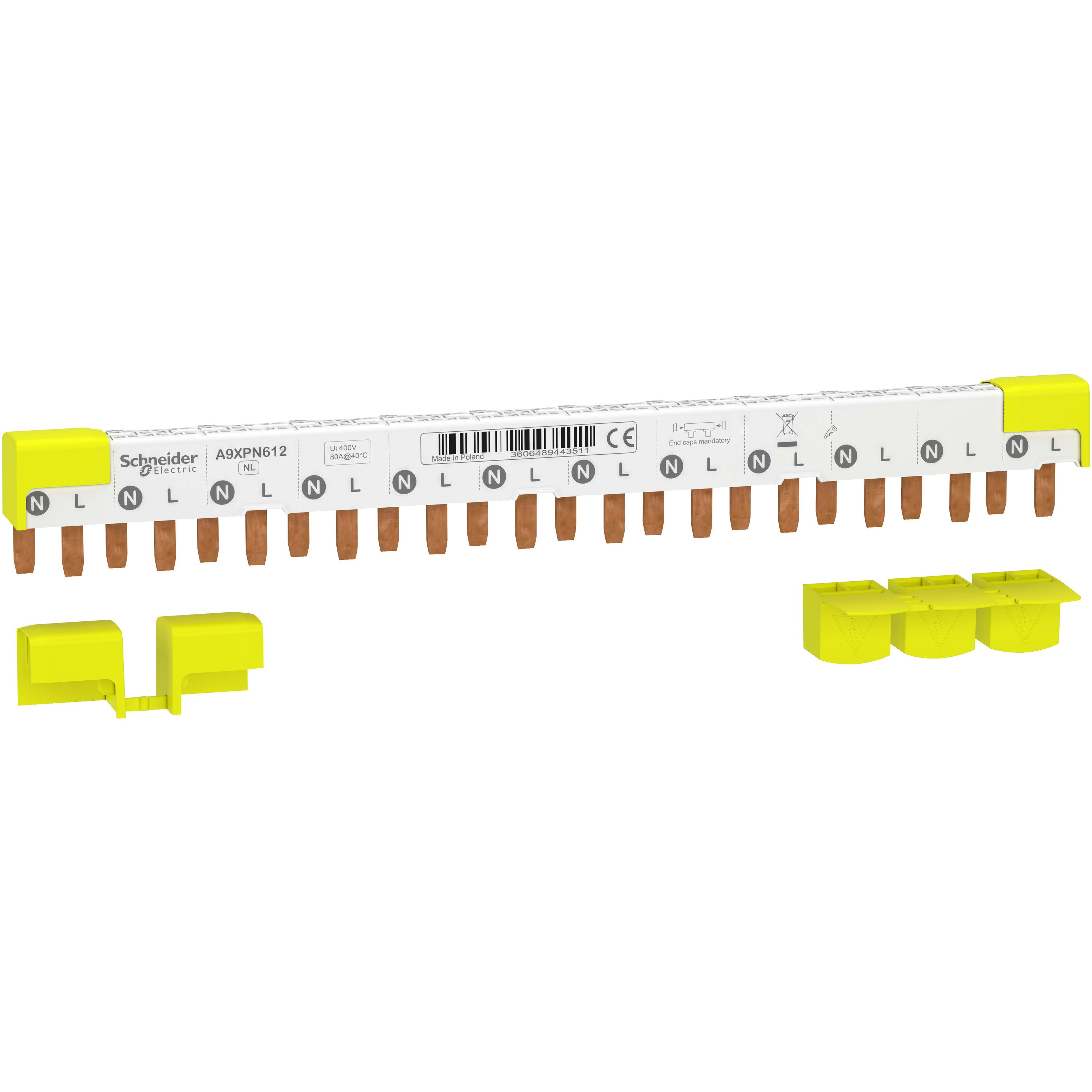 Schneider Electric - Acti9 iDT40 - Peigne horizontal - 1P+N - 12 modules de 18mm - 80A