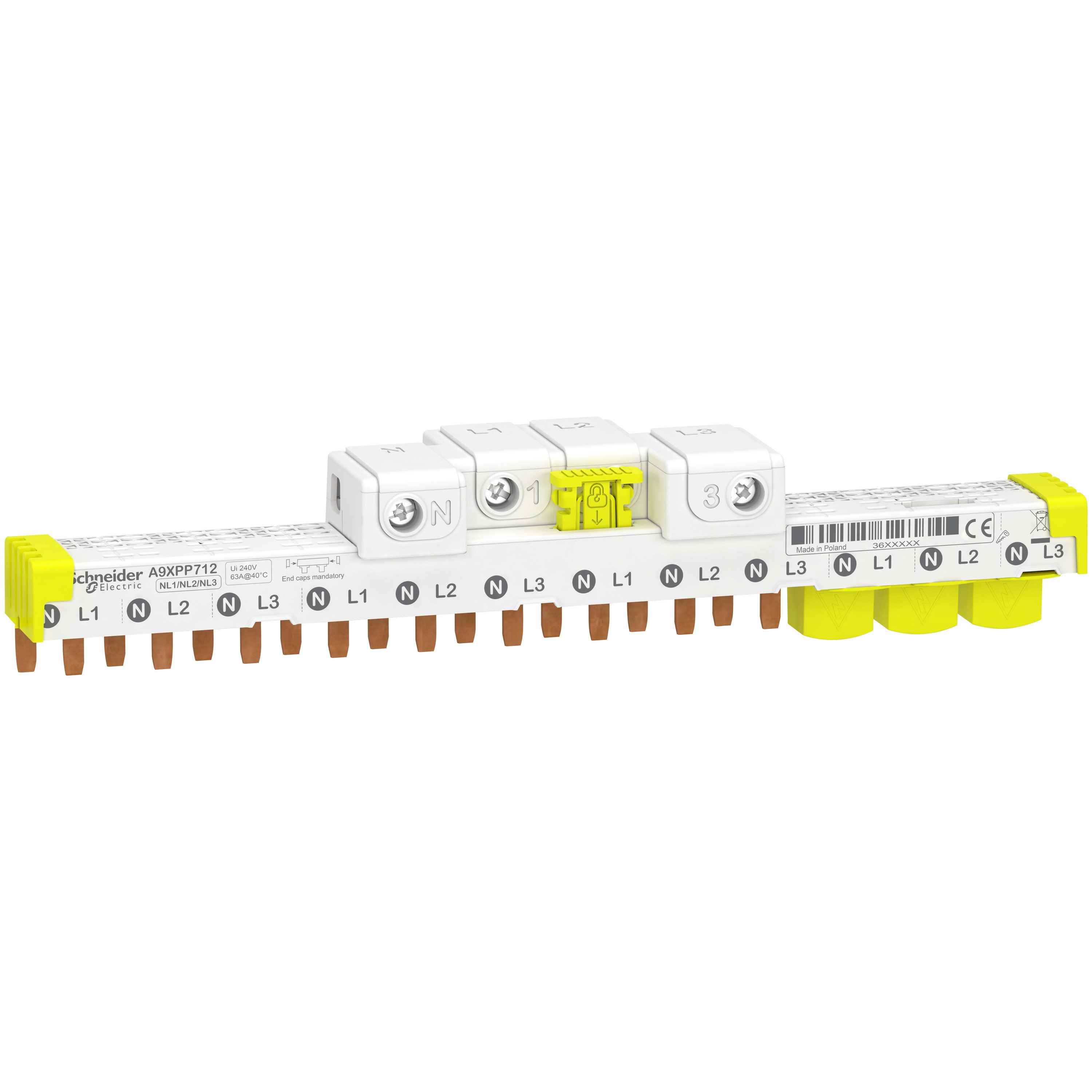 Schneider Electric - Acti9 iDT40 - Peigne horiz. avec connecteur - 3P+N - 12 modules de 18mm - 63A