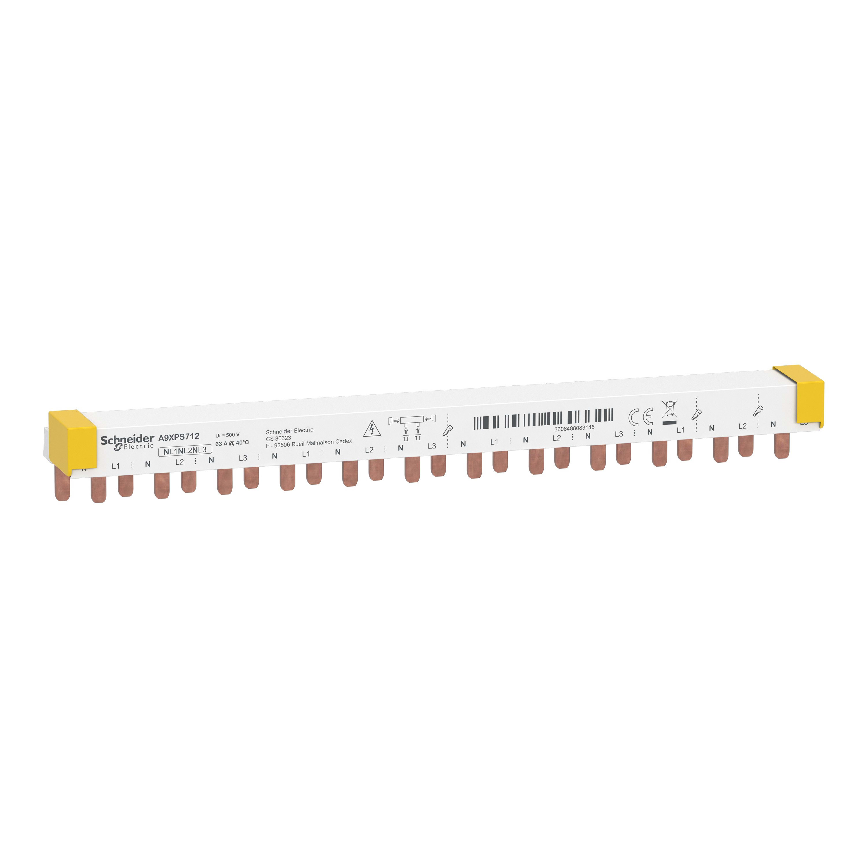 Schneider Electric - Acti9 iDDm40 peigne horizontal fin  3PN 12 modules 18mm 63A. hauteur réduite