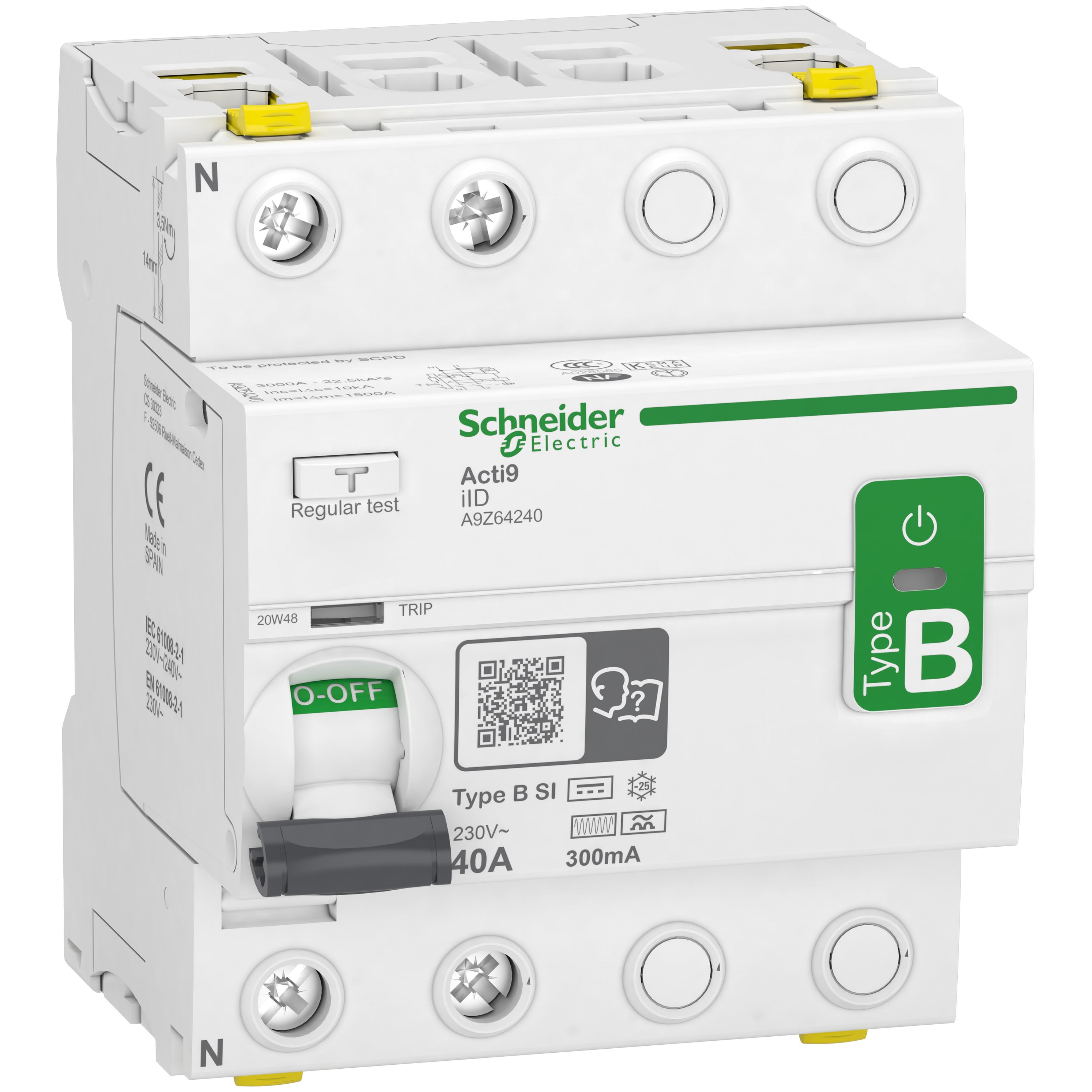 Schneider Electric - Acti9 iID - interrupteur différentiel - 2P - 40A - 300mA - type B - SI - 400V