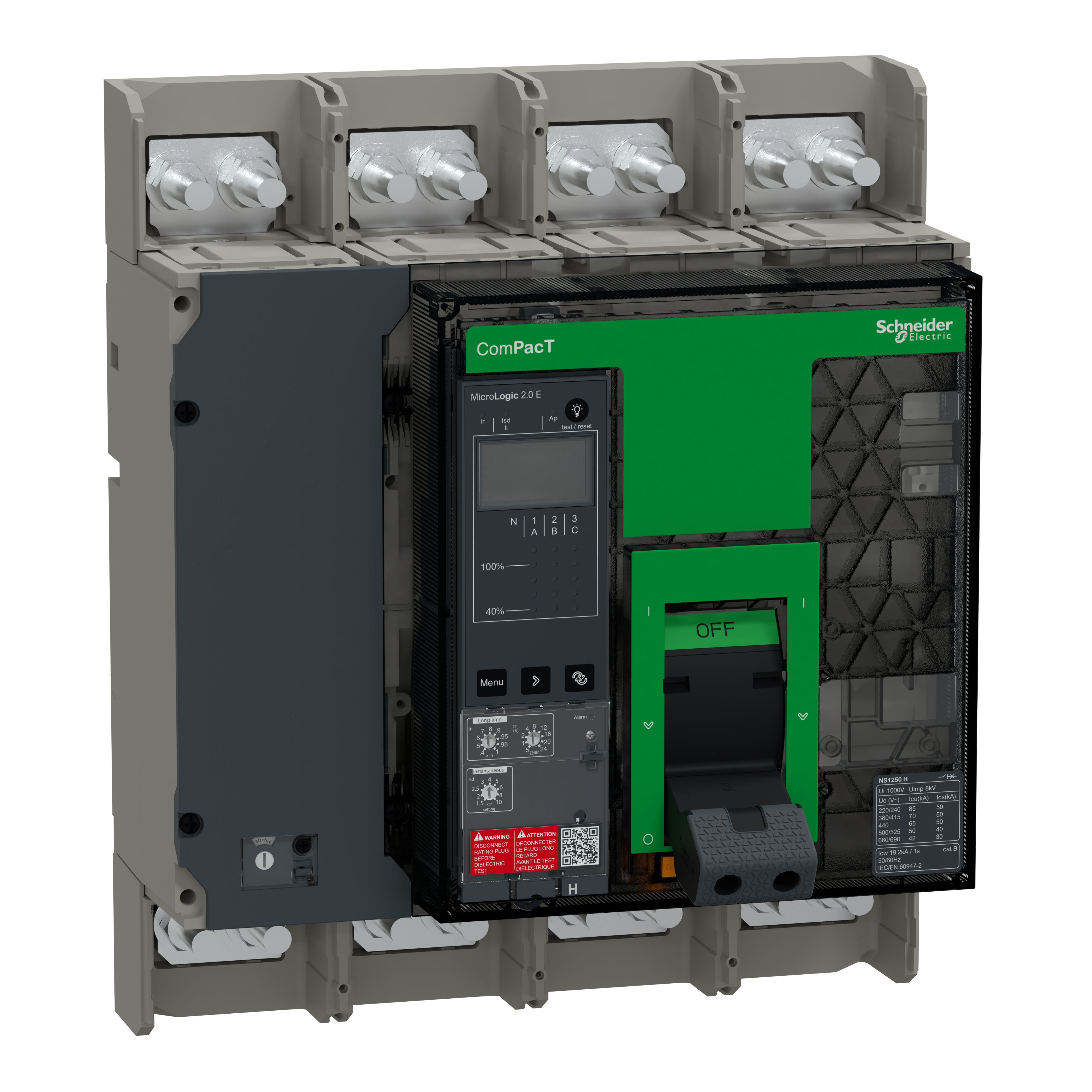 Schneider Electric - ComPacT NS1250H - disjoncteur - MicroLogic 2.E 1250A - 4P - 70kA - fixe - manuel