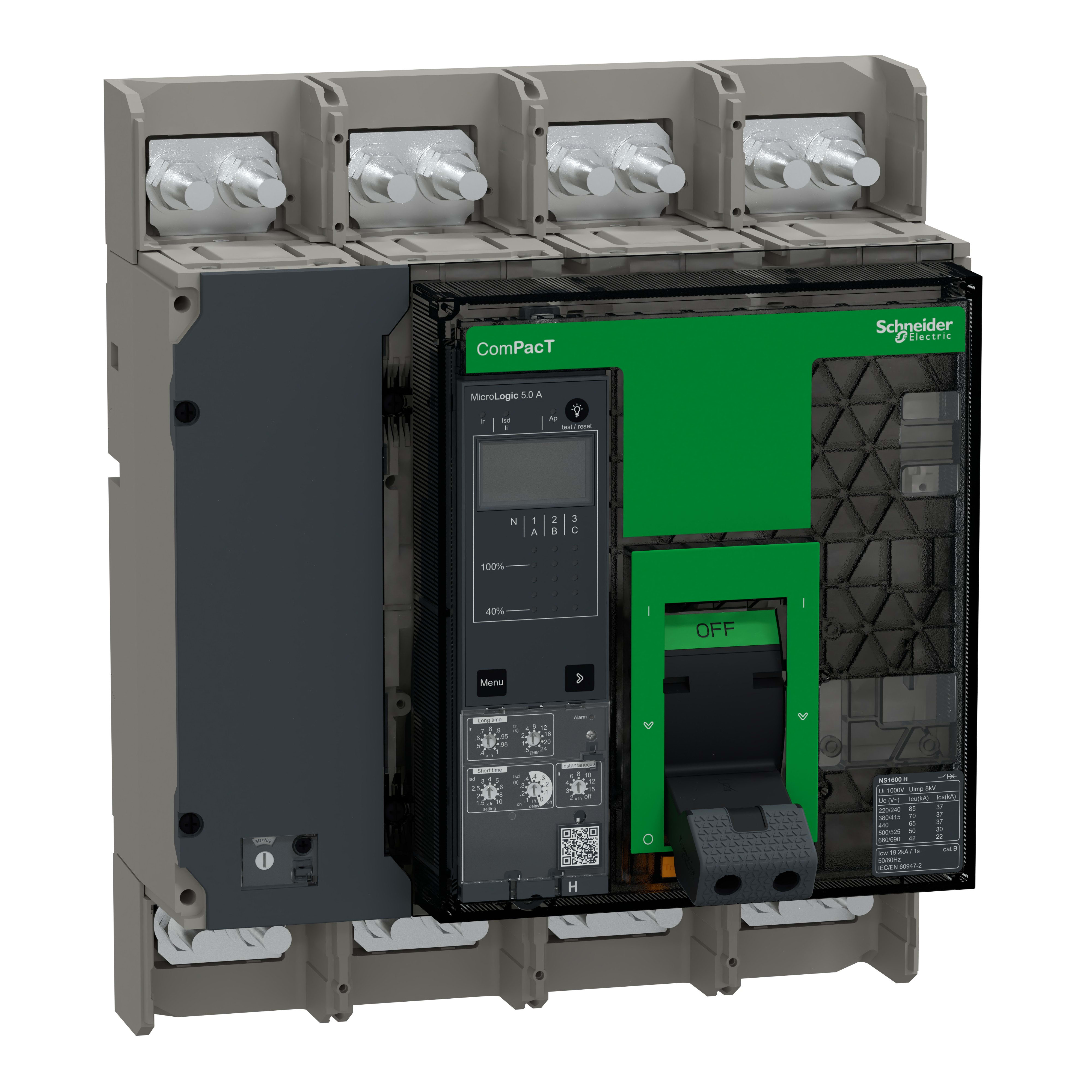 Schneider Electric - ComPacT NS1600H - disjoncteur - MicroLogic 5.A 1600A - 4P - 70kA - fixe - manuel