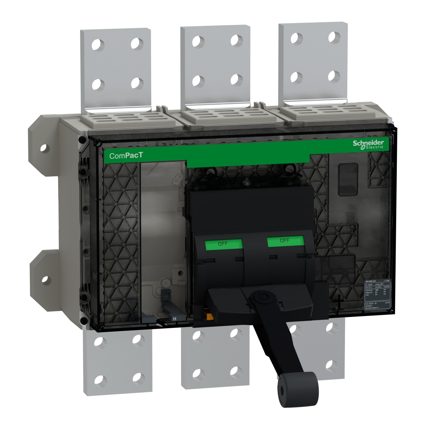 Schneider Electric - ComPacT NS1600bH - bloc coupure ss déclencheur - 1600A - 3P - 85kA - fixe manuel
