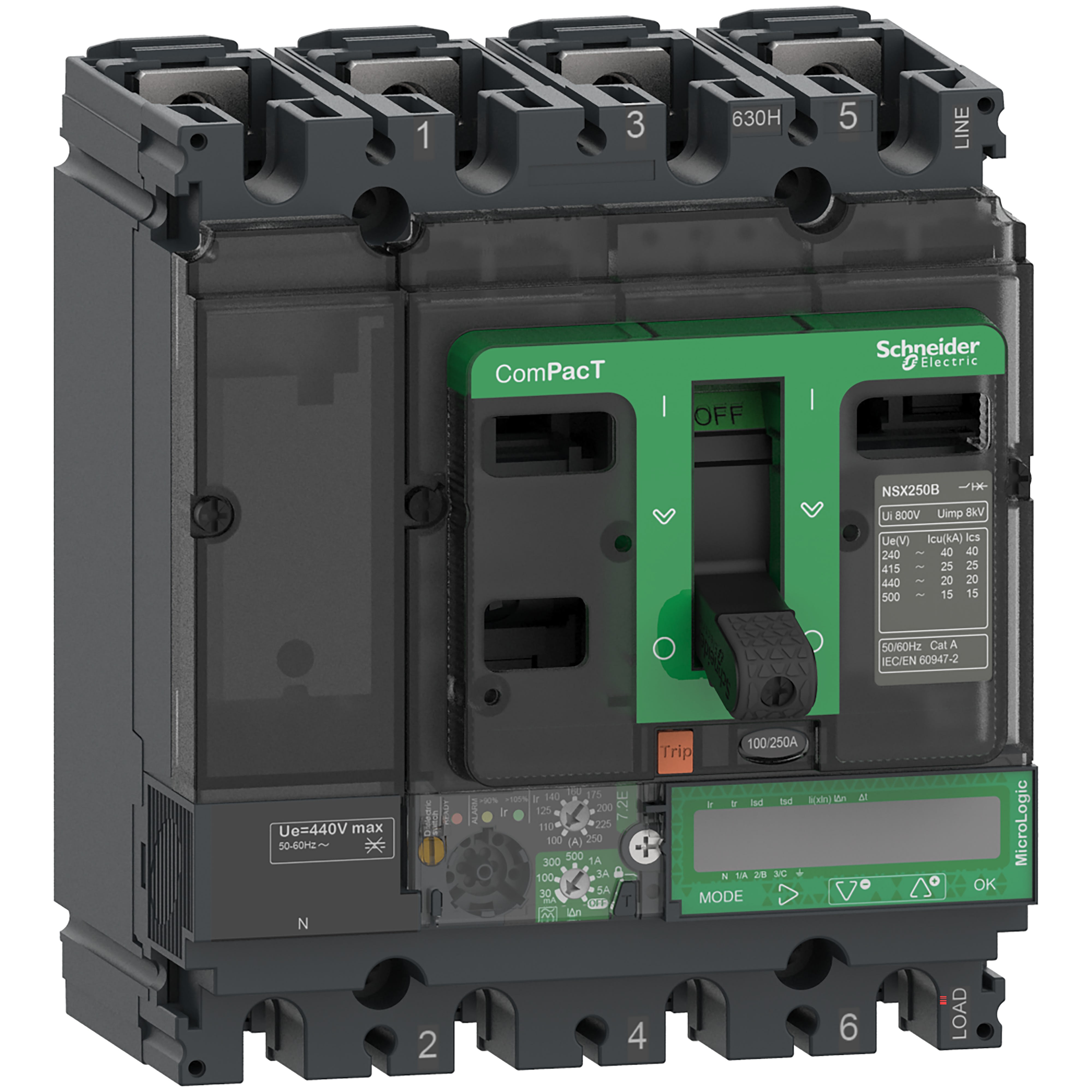 Schneider Electric - ComPacT NSX100H - Disjoncteur Vigi - MicroLogic 7.2 E 40A - 4P4D - 70kA - fixe