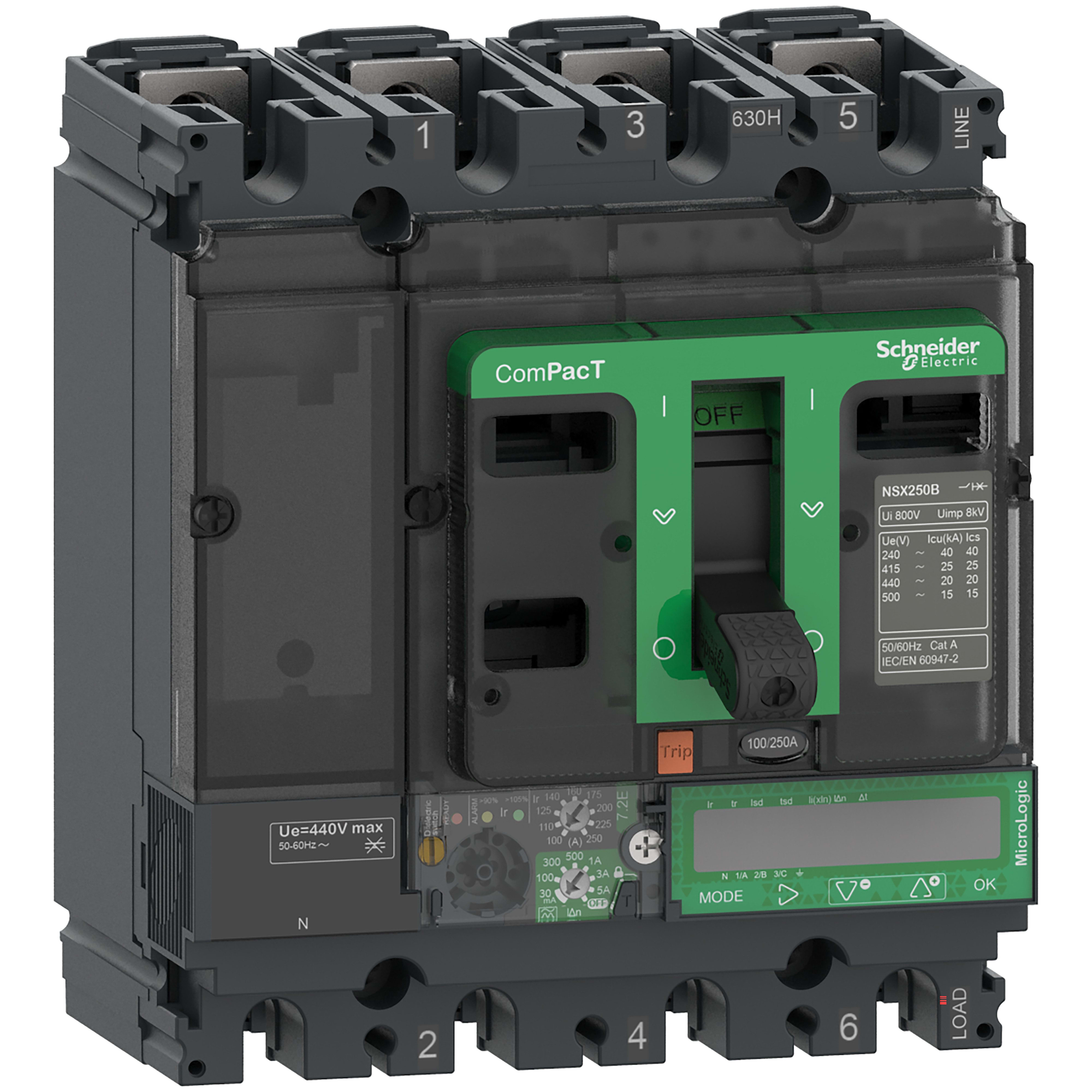 Schneider Electric - ComPacT NSX100N - Disjoncteur Vigi - MicroLogic 7.2 E 40A - 4P4D - 50kA - fixe