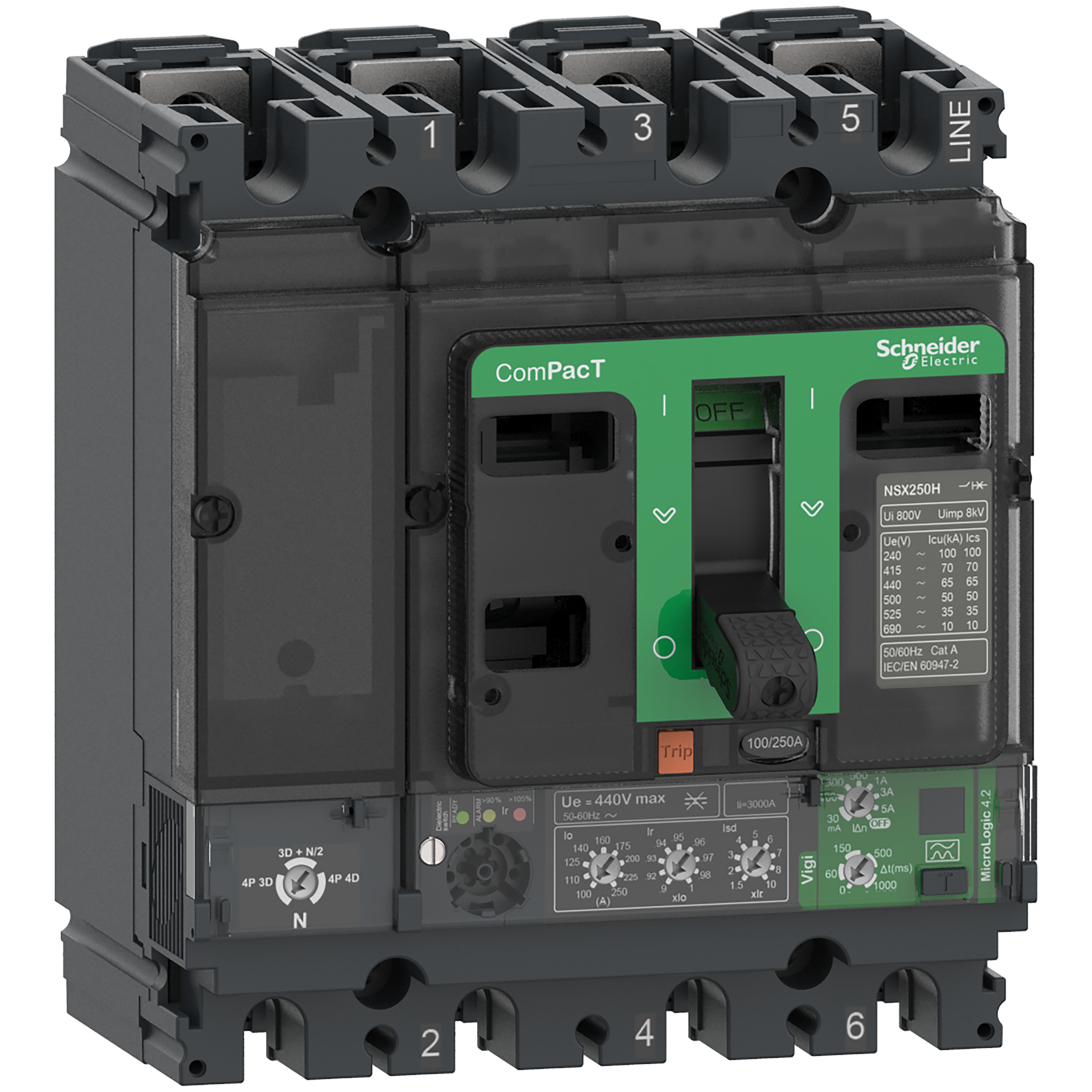 Schneider Electric - ComPacT NSX100N - Disjoncteur Vigi - MicroLogic 4.2 40A - 4P4D - 50kA - fixe