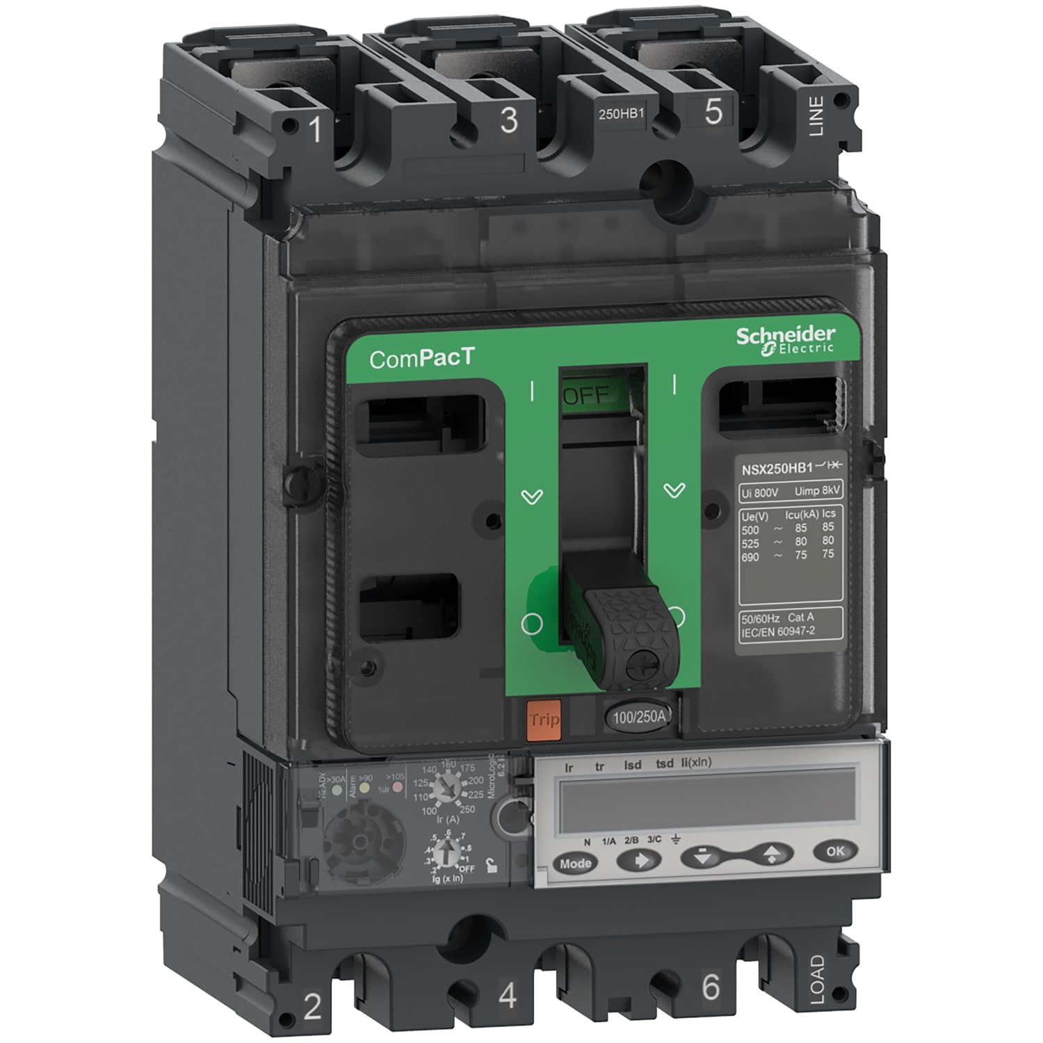 Schneider Electric - ComPacT NSX250HB2 - Disjoncteur - MicroLogic 6.2E 100A - 3P3D - 100kA - fixe