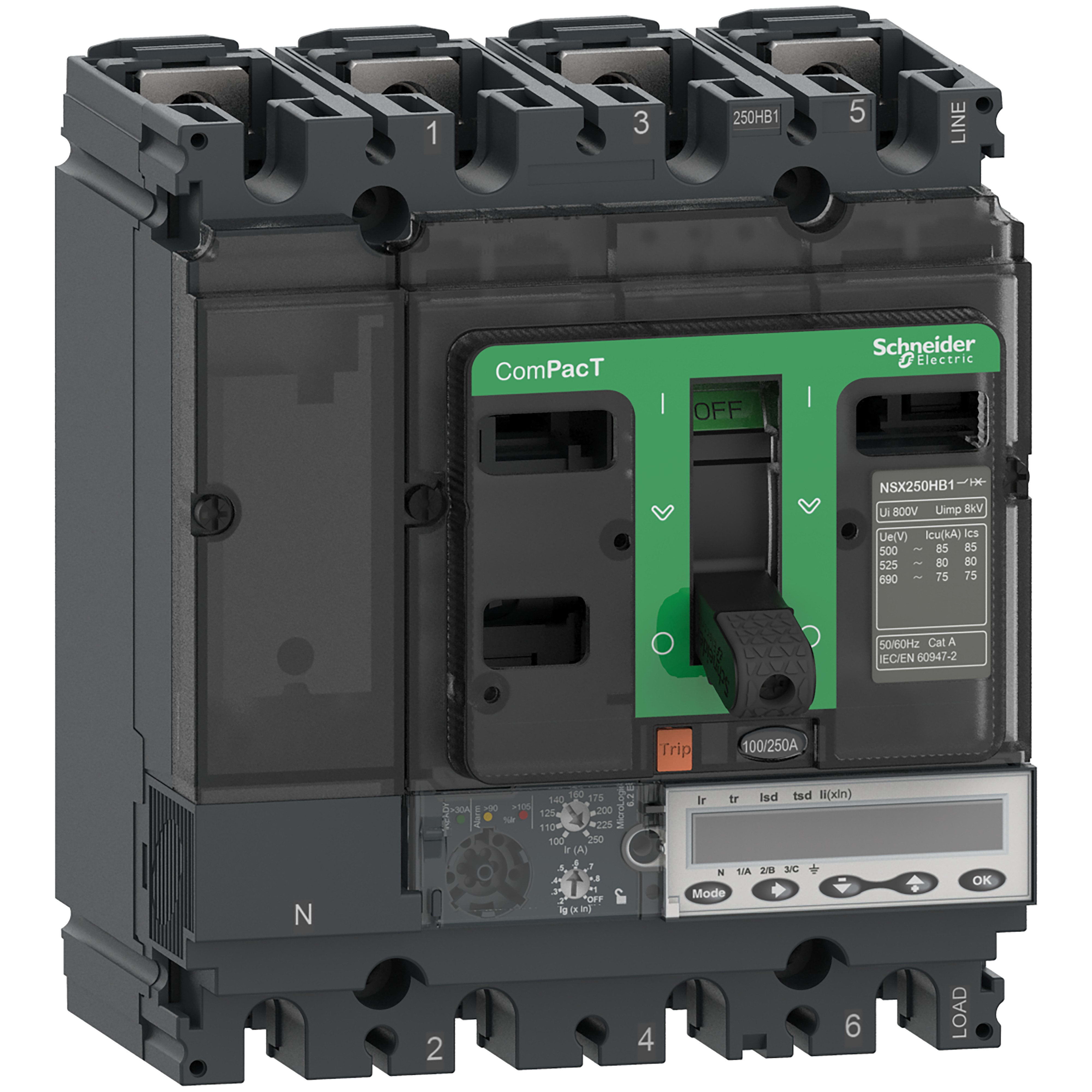Schneider Electric - ComPacT NSX250HB1 - Disjoncteur - MicroLogic 6.2E 160A - 4P4D - 75kA - fixe
