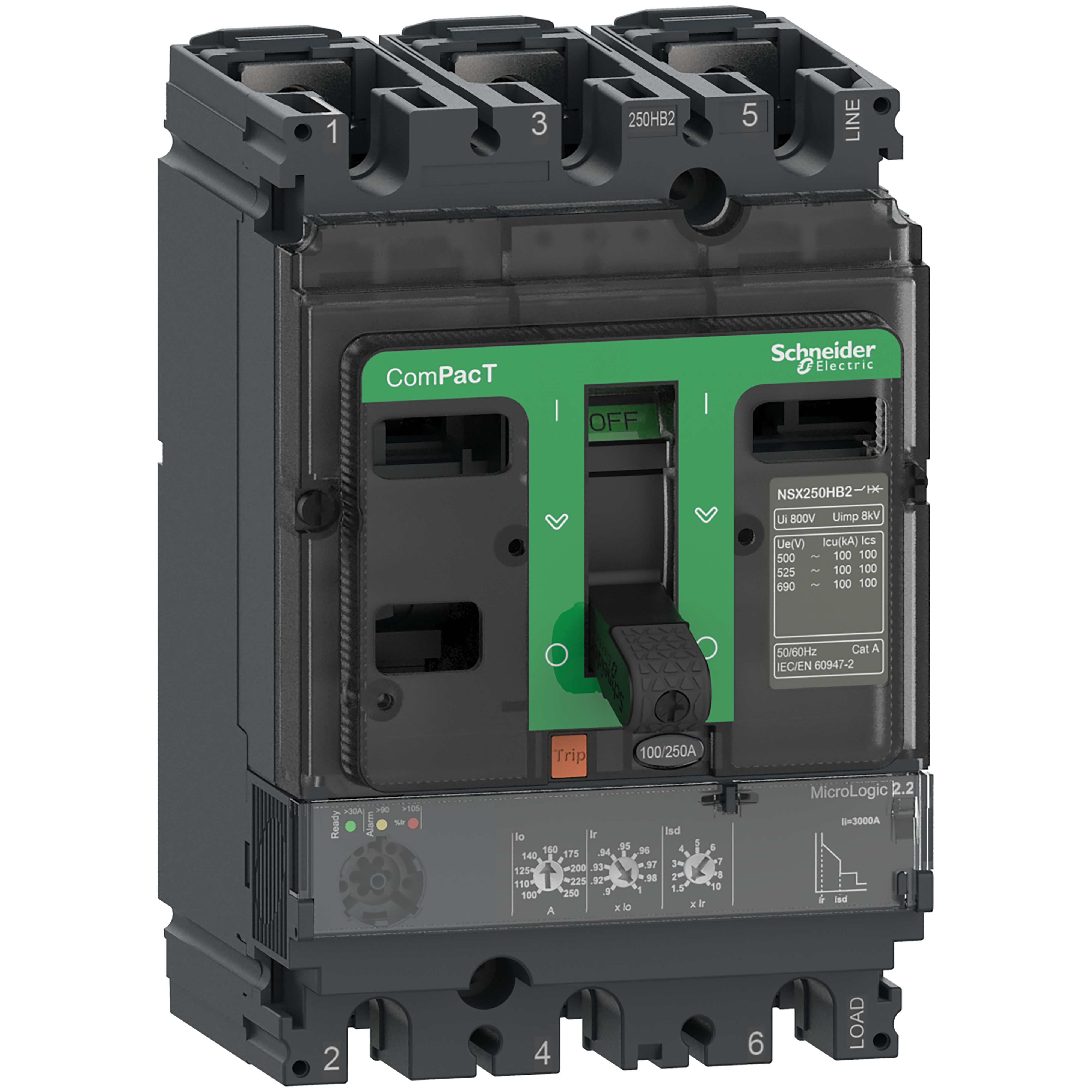 Schneider Electric - ComPacT NSX100HB2 - Disjoncteur - MicroLogic 2.2 40A - 3P3D - 100kA - fixe