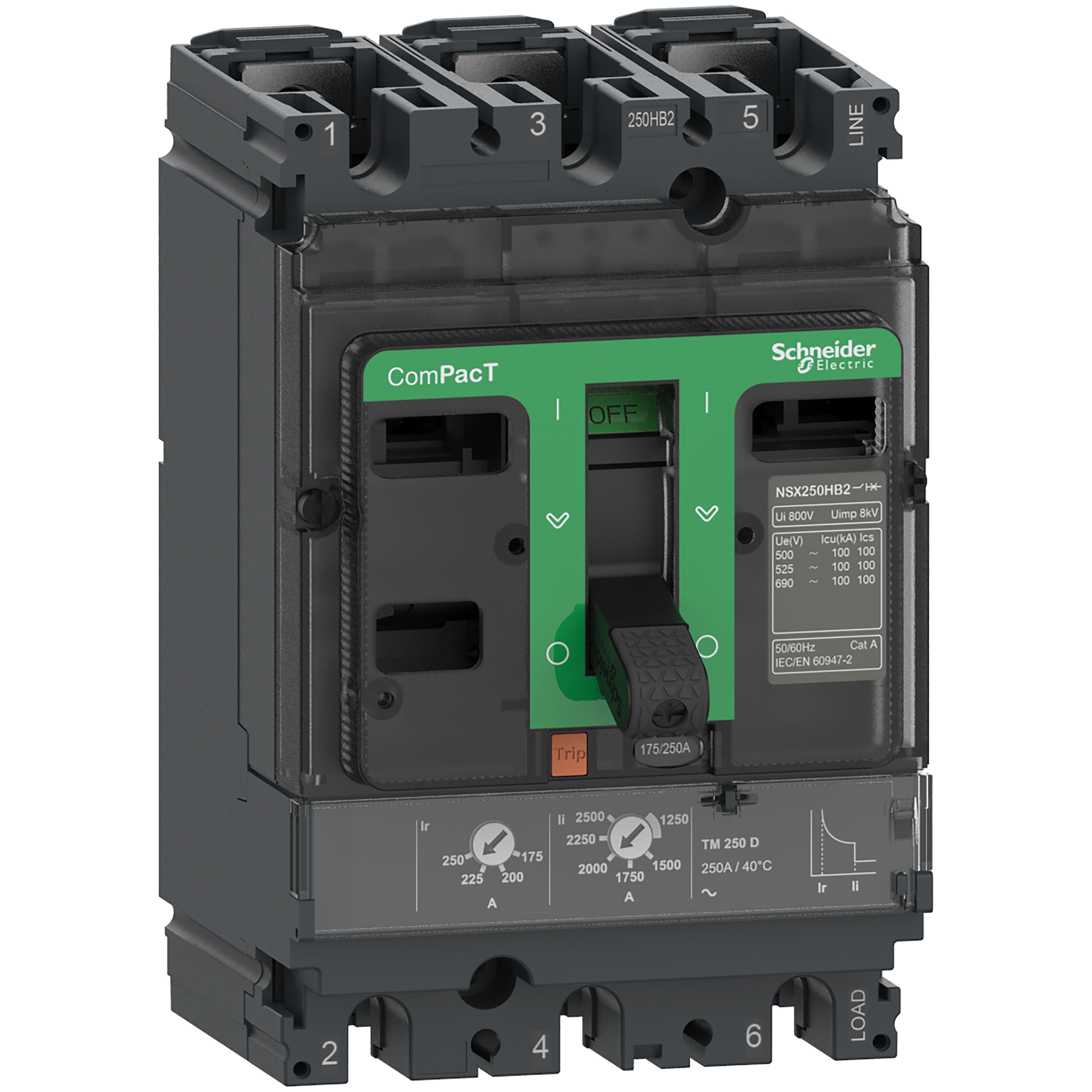 Schneider Electric - ComPacT NSX250B - Disjoncteur - TM-D 250A - 3P3D - 25kA - montage fixe