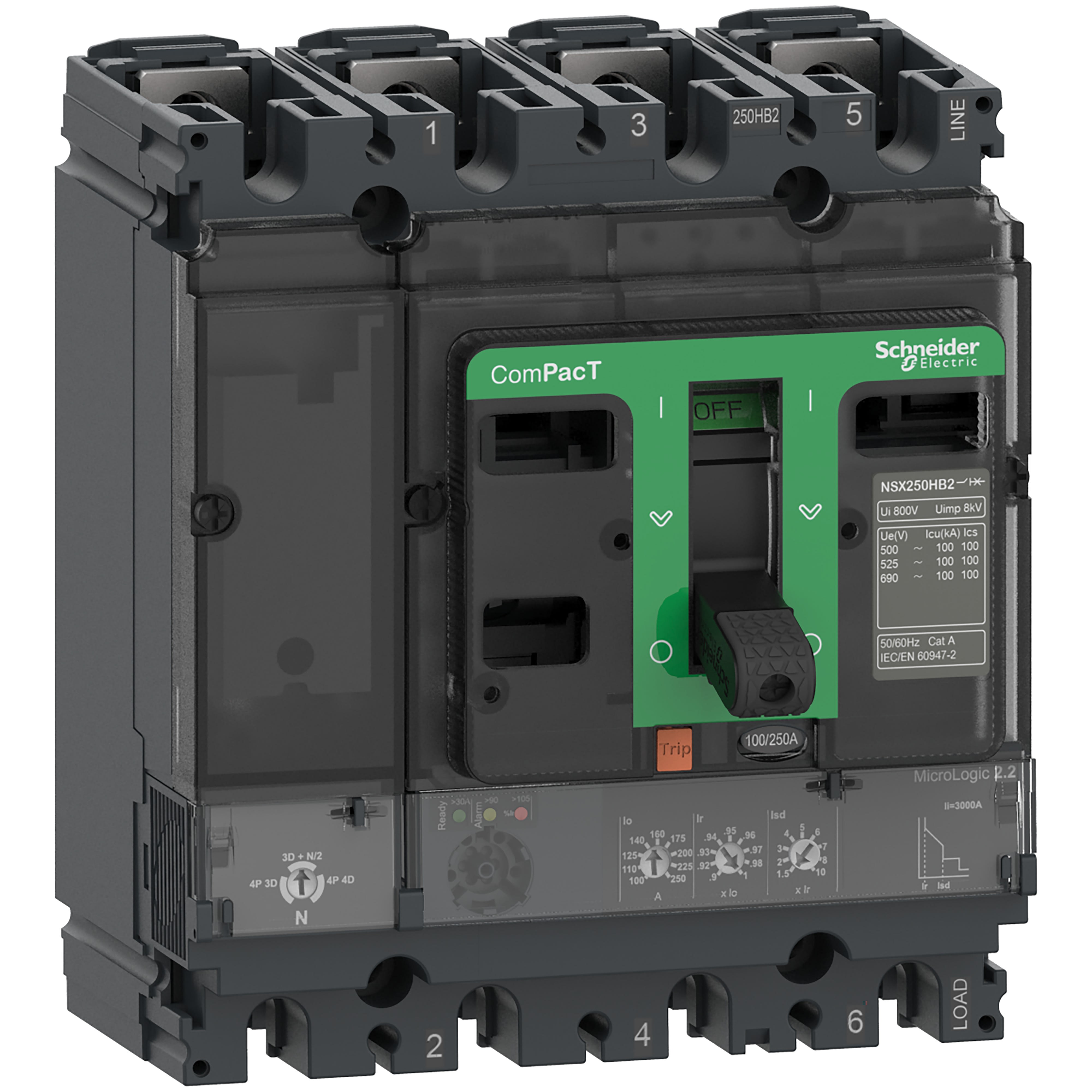 Schneider Electric - ComPacT NSX100HB2 - Disjoncteur - MicroLogic 2.2 40A - 4P4D - 100kA - fixe