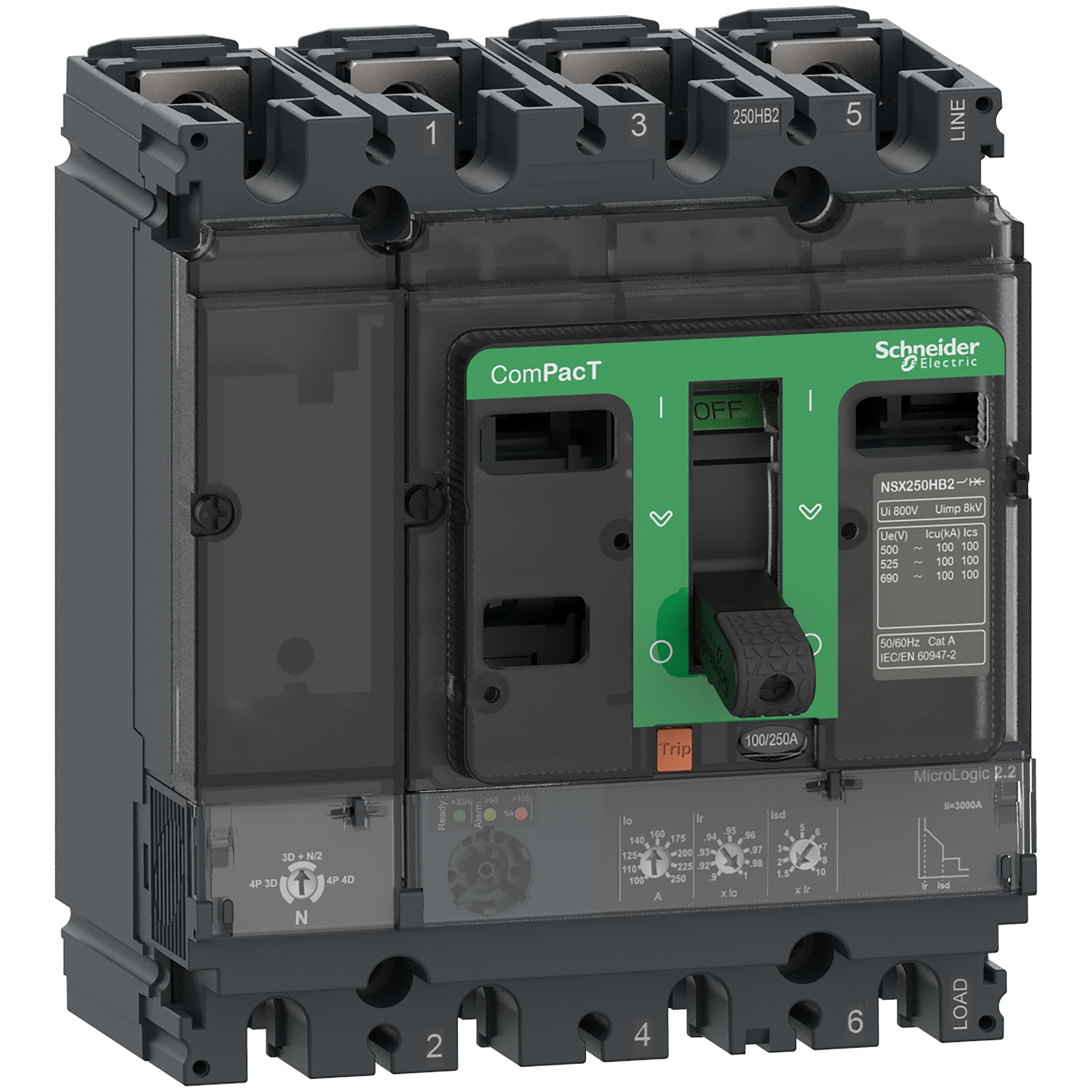 Schneider Electric - ComPacT NSX100B - Disjoncteur - MicroLogic 2.2 40A - 4P4D - 25kA - fixe