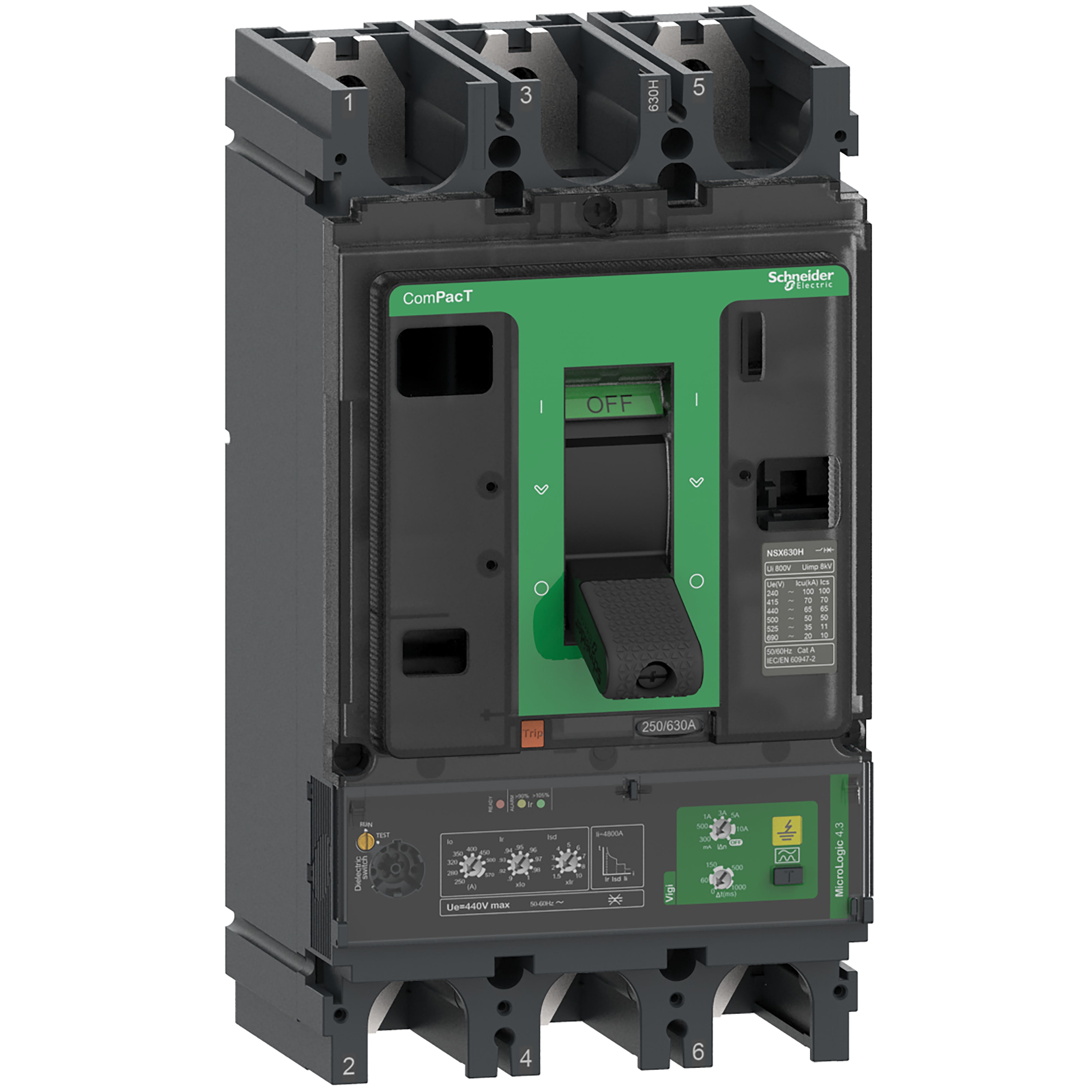 Schneider Electric - ComPacT NSX400N - Disjoncteur Vigi - MicroLogic 4.3 400A - 3P3D - 50kA - fixe