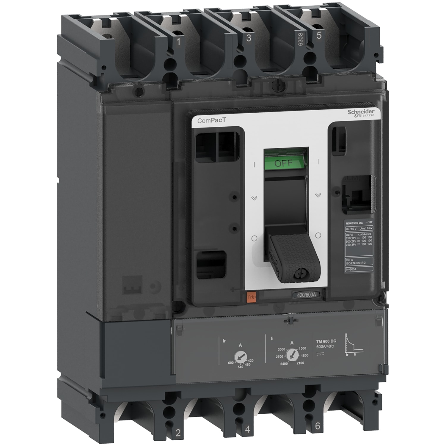 Schneider Electric - ComPacT NSX630S DC - Disjoncteur CC - TM-DC 500A - 4P4D - 100kA - montage fixe
